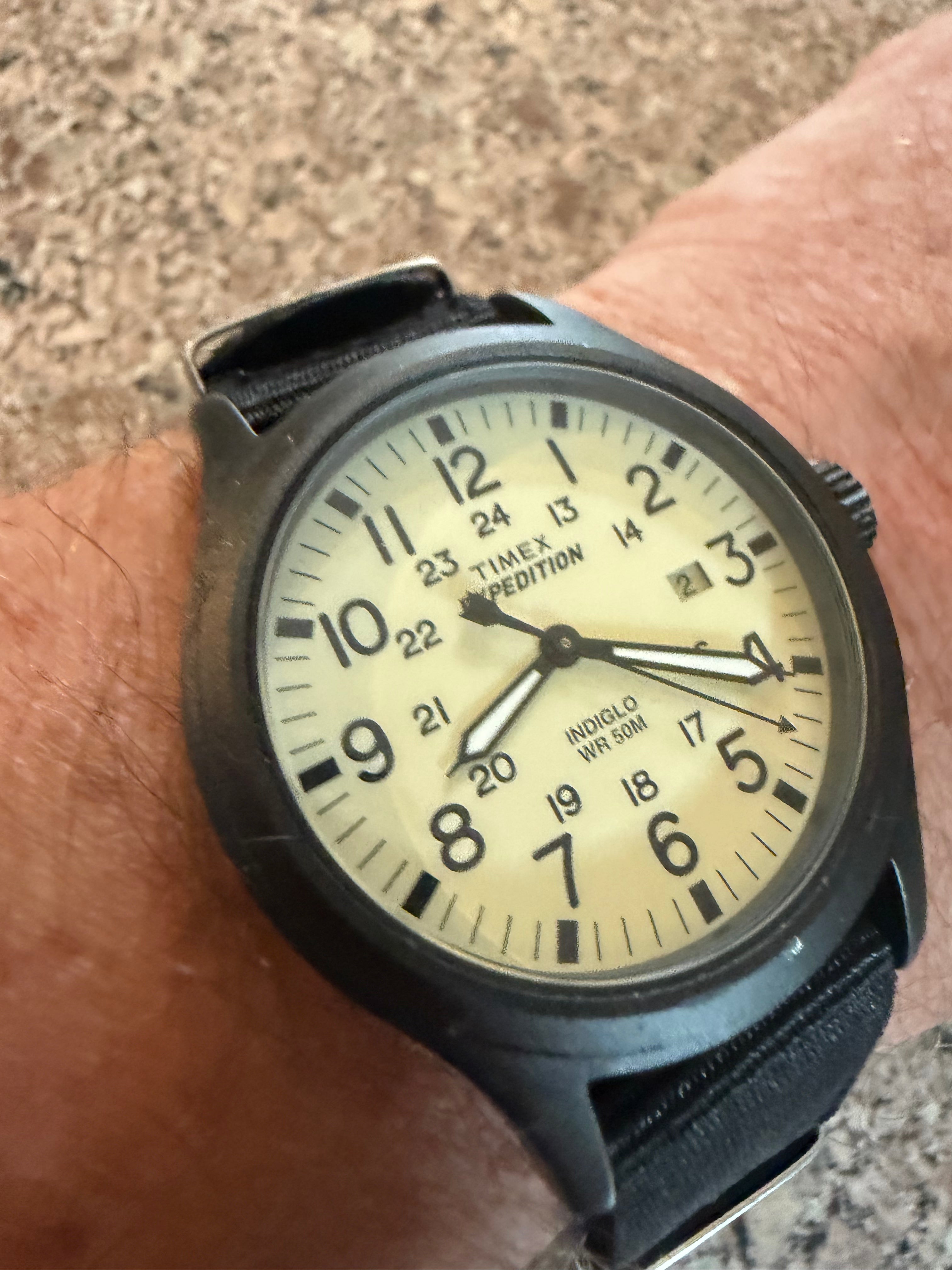 Vintage Timex Expedition Field Watch Quartz Gunmetal Metal Case Indiglo 50M