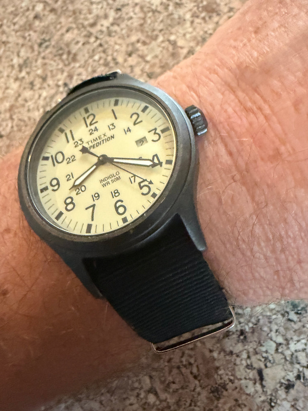 Vintage Timex Expedition Field Watch Quartz Gunmetal Metal Case Indiglo 50M