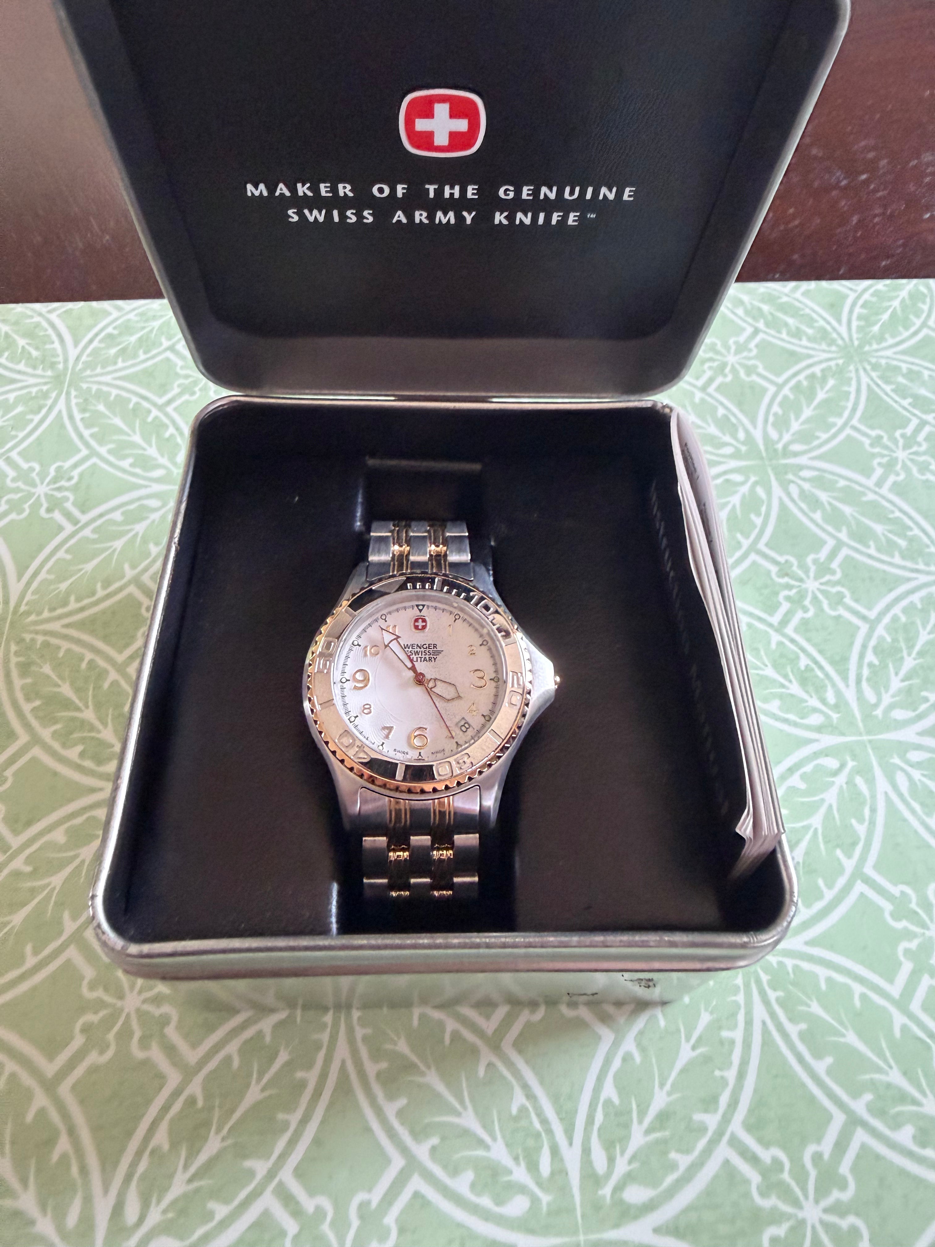 Wenger Swiss Military 79082 Swiss Quartz Two-Tone White Dial Date Watch w/ Box & Manual