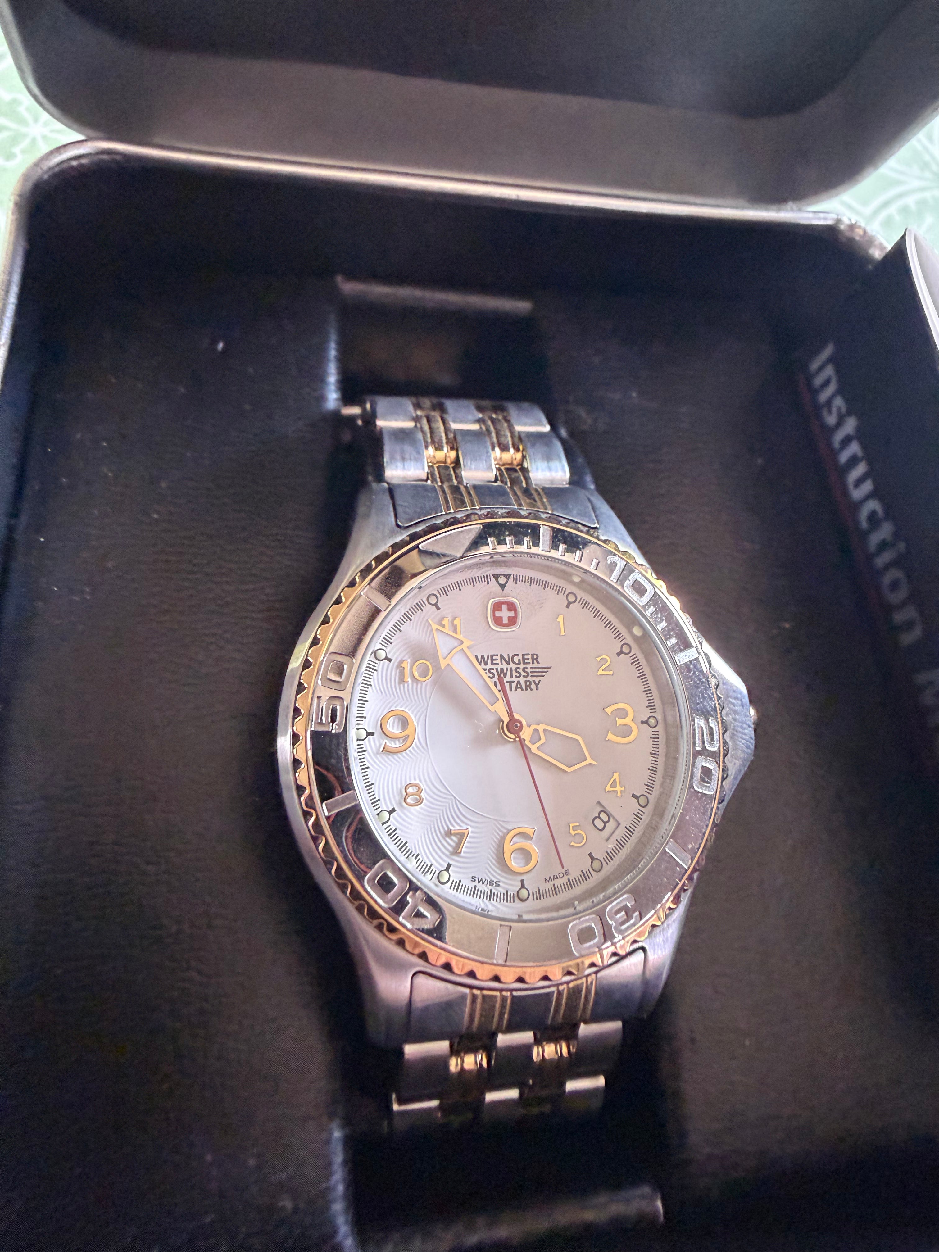 Wenger Swiss Military 79082 Swiss Quartz Two-Tone White Dial Date Watch w/ Box & Manual
