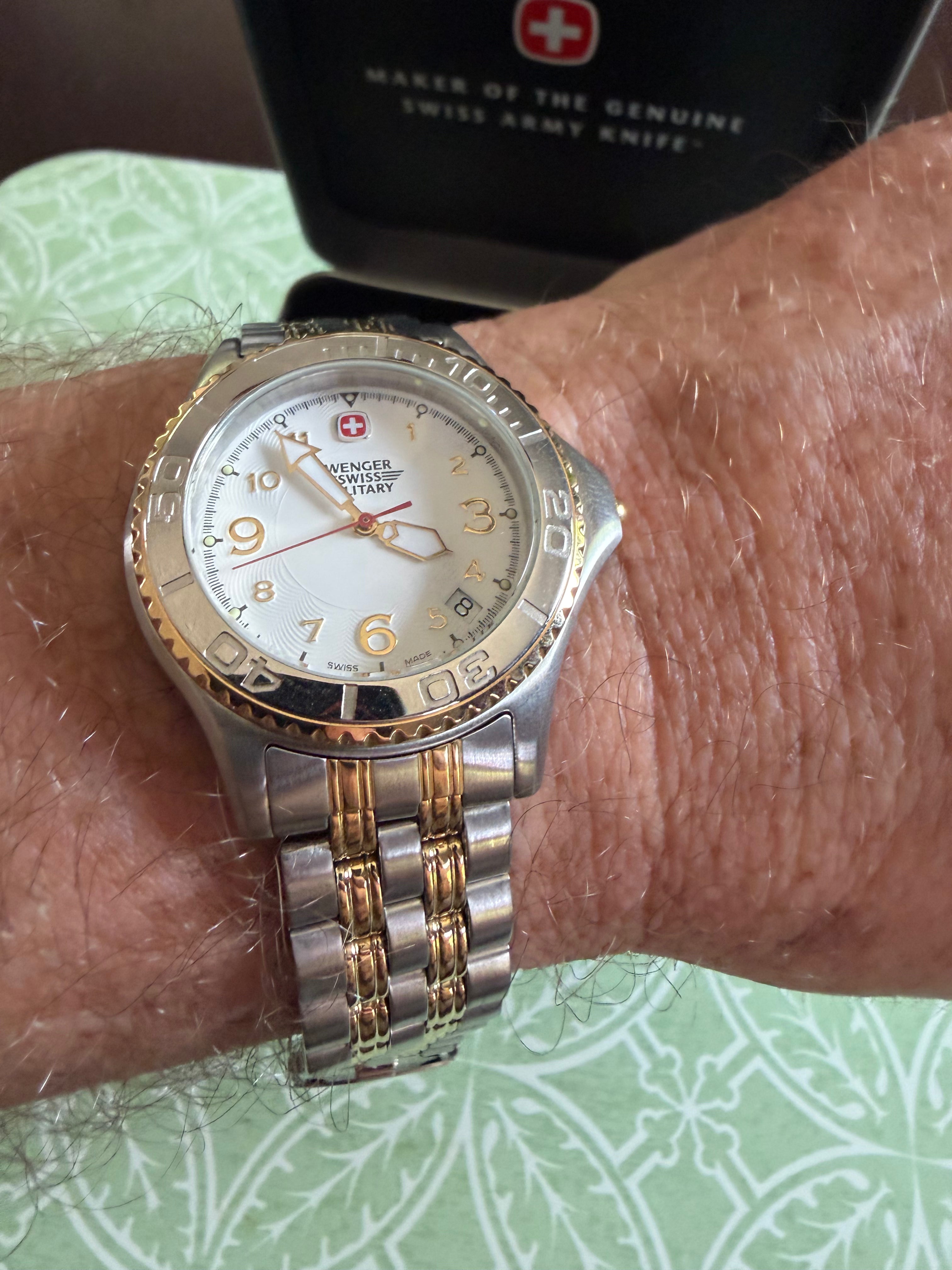 Wenger Swiss Military 79082 Swiss Quartz Two-Tone White Dial Date Watch w/ Box & Manual