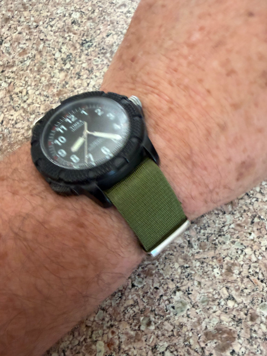 Vintage Timex Indiglo Field Watch Black Tactical Quartz 30M Green NATO, New Batt