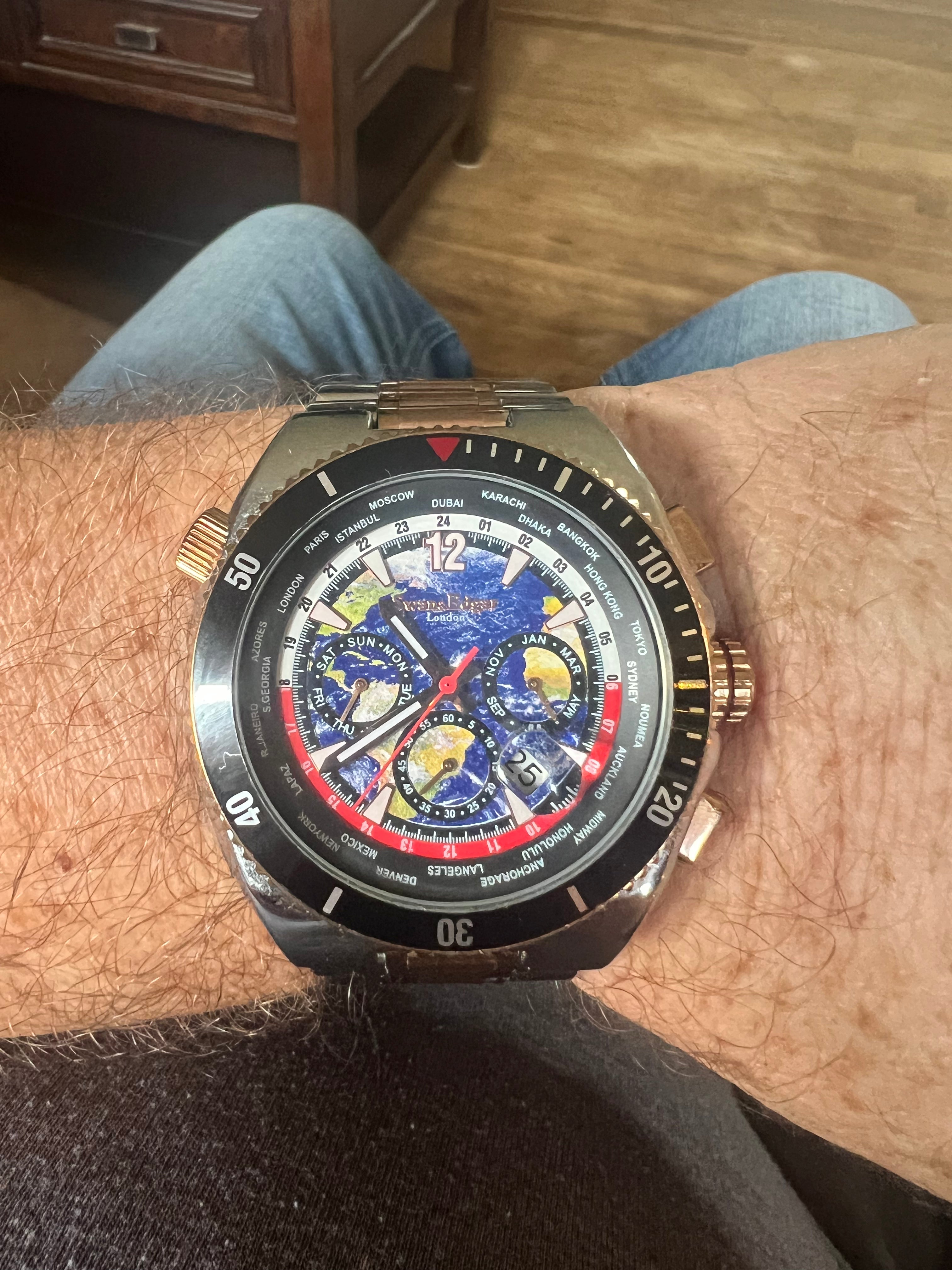 Swan & Edgar World Time Chronograph Automatic Watch. Full links.