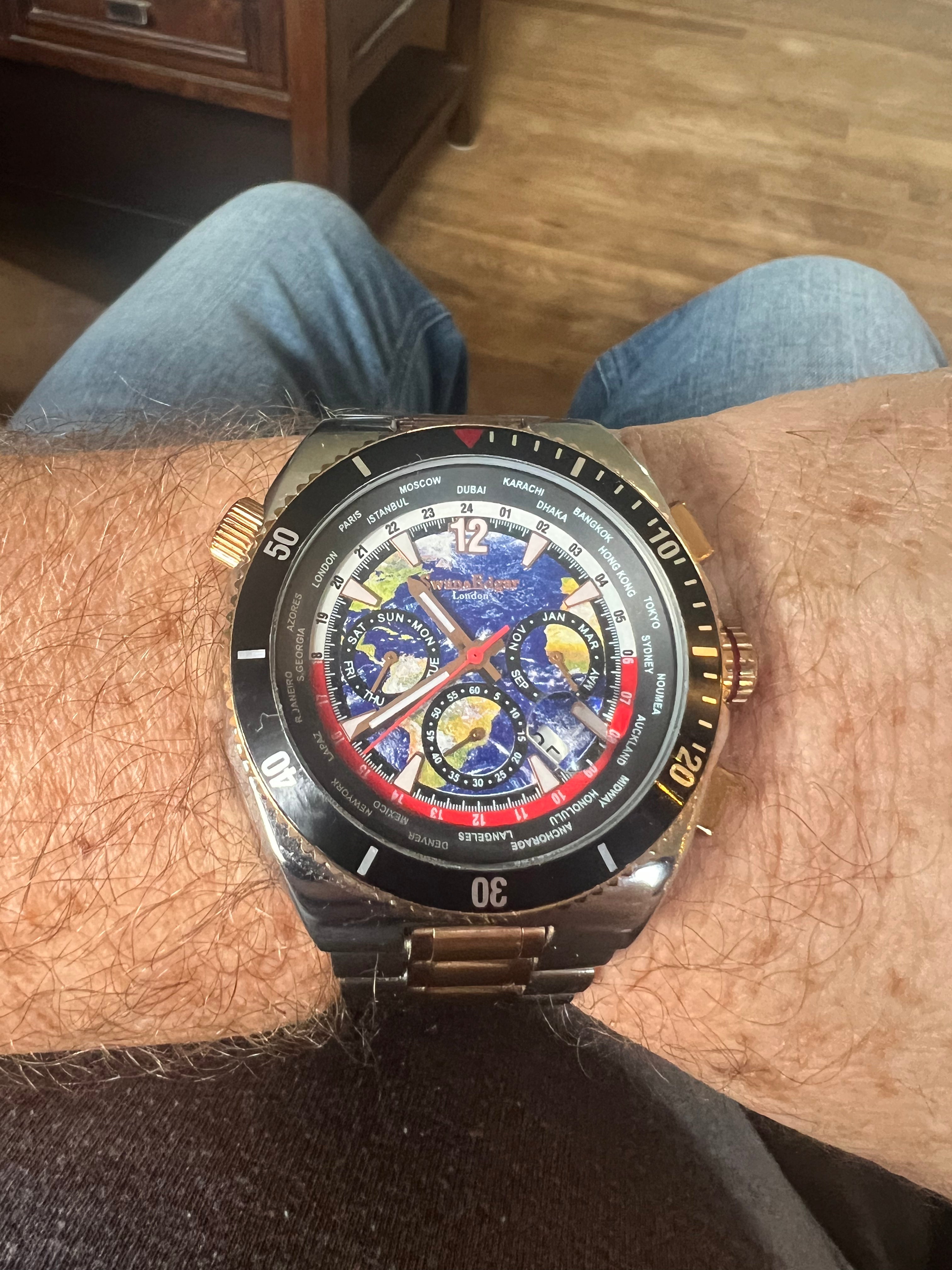 Swan & Edgar World Time Chronograph Automatic Watch. Full links.