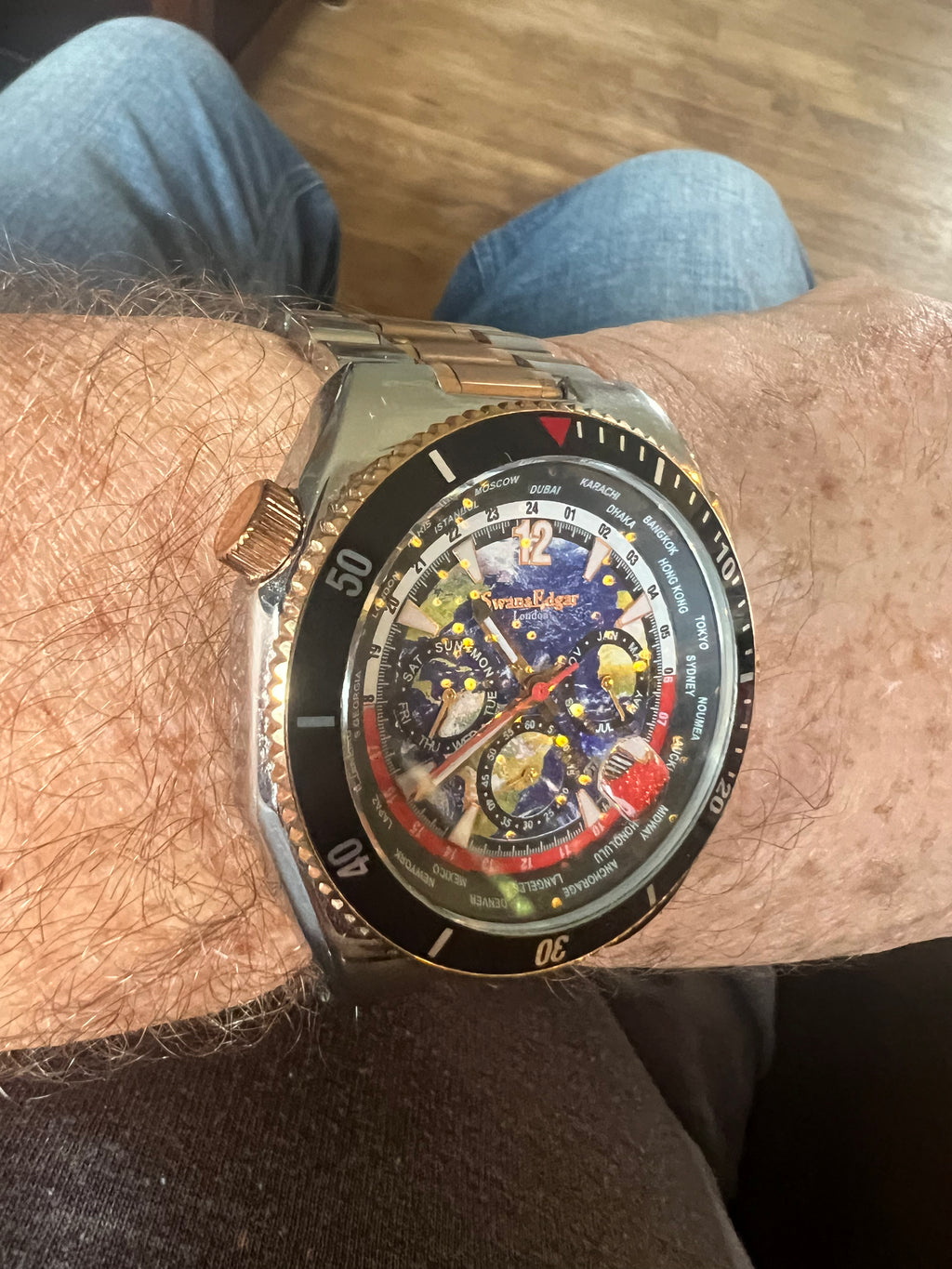 Swan & Edgar World Time Chronograph Automatic Watch. Full links.