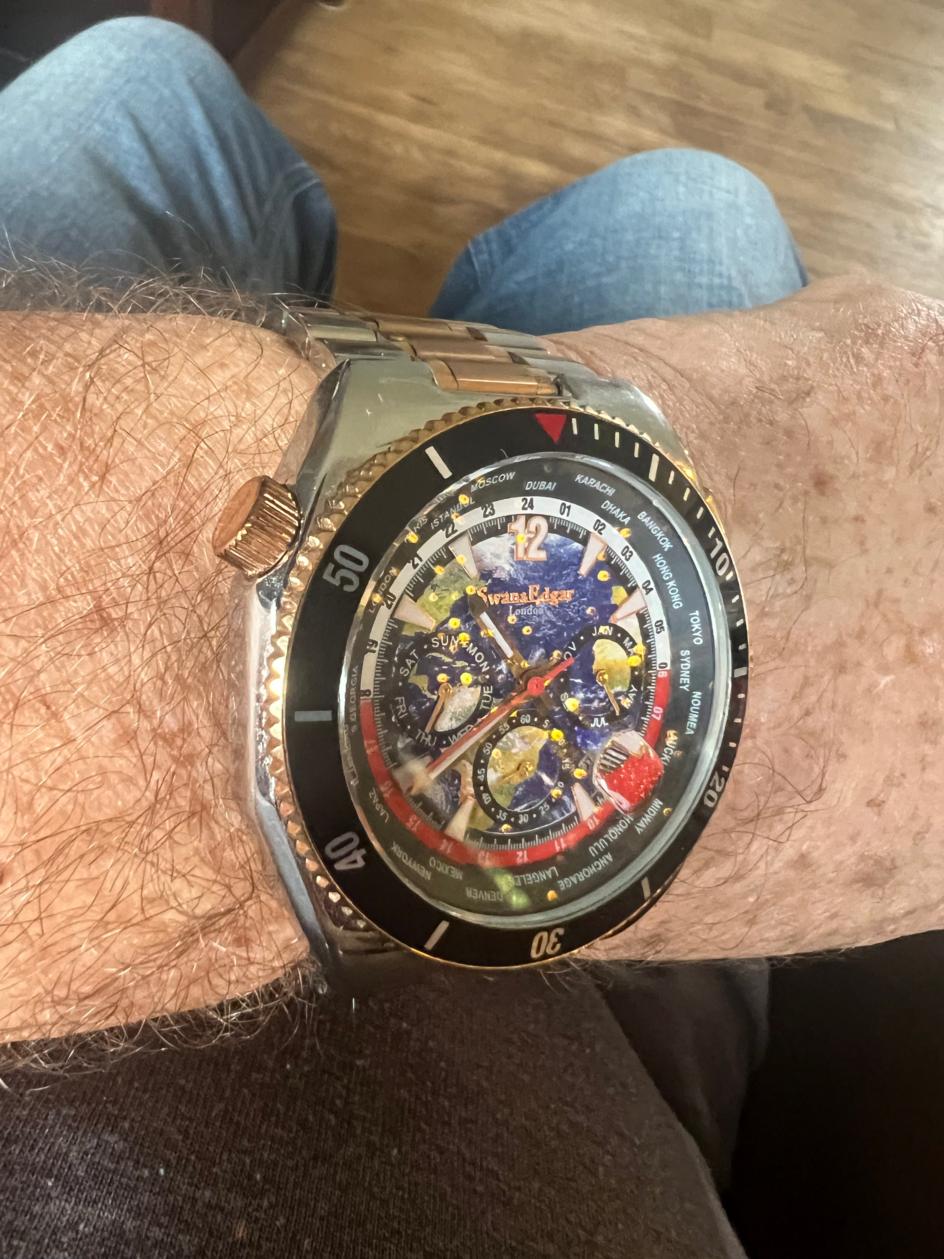 Swan & Edgar World Time Chronograph Automatic Watch. Full links.