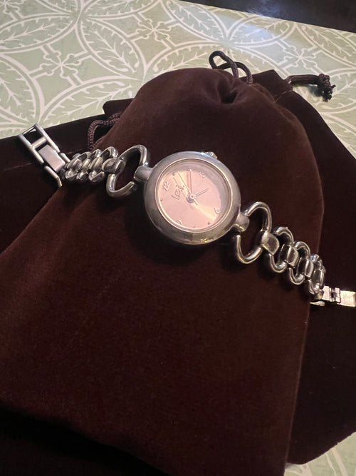 90’s LEI dainty ladies watch. Silver tone, pink dial, new battery, gasket, and gift pouch