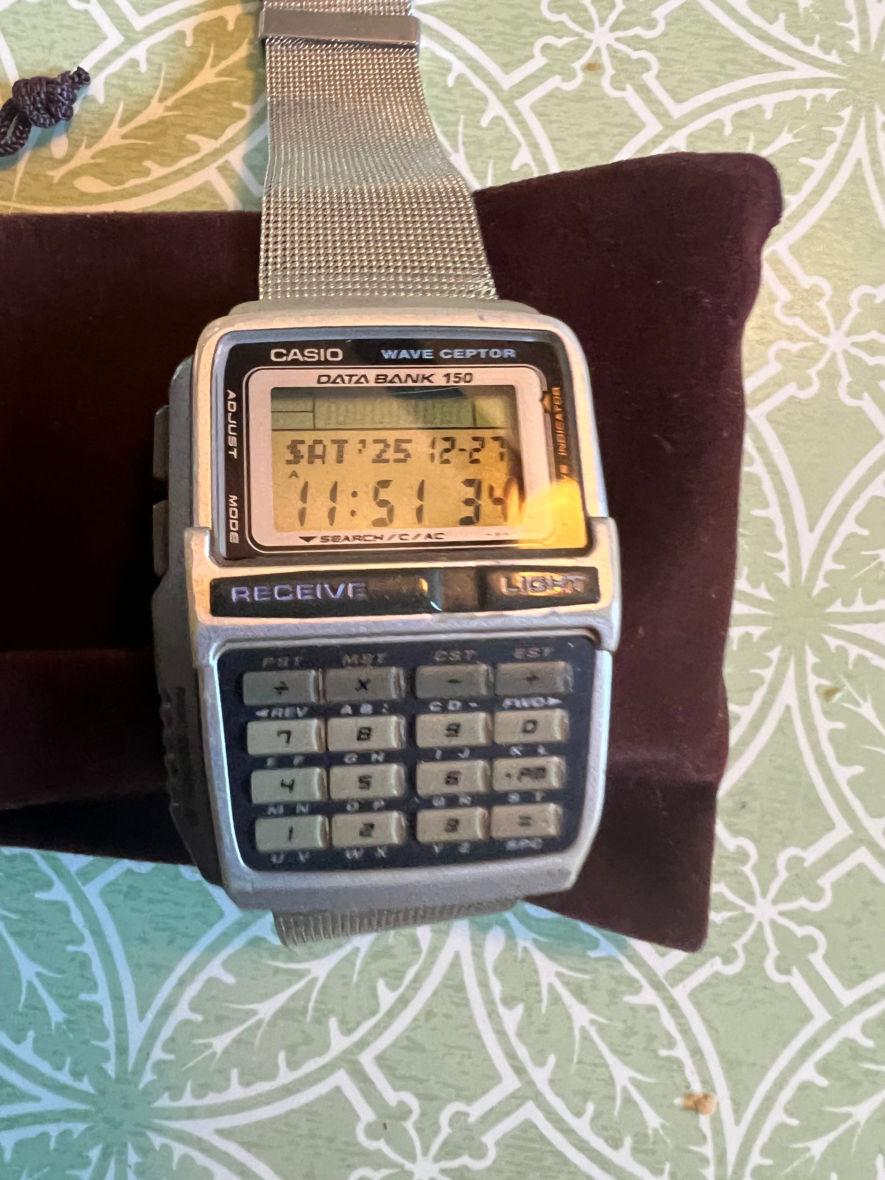 Casio DBC-W150 Watch Men 37mm Digital Silver Tone Atomic Calculator New Battery