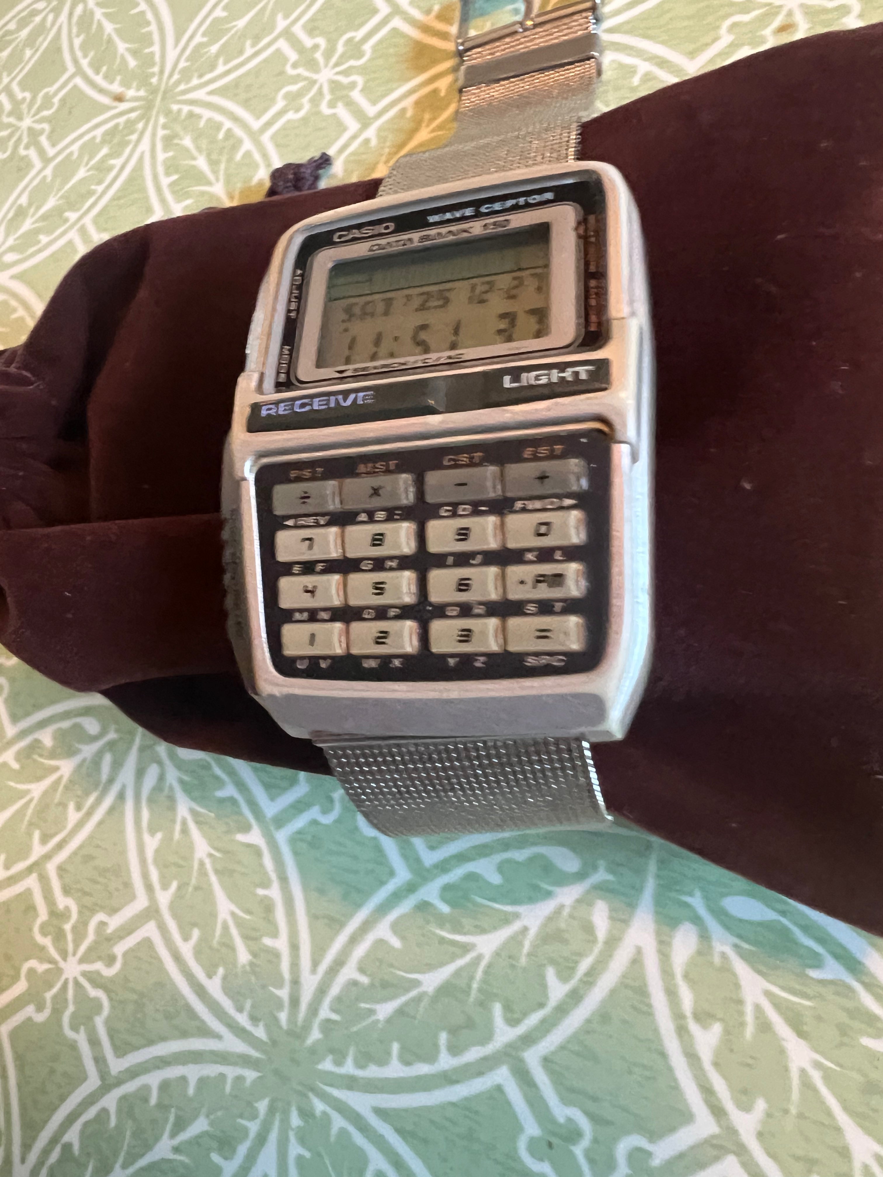 Casio DBC-W150 Watch Men 37mm Digital Silver Tone Atomic Calculator New Battery