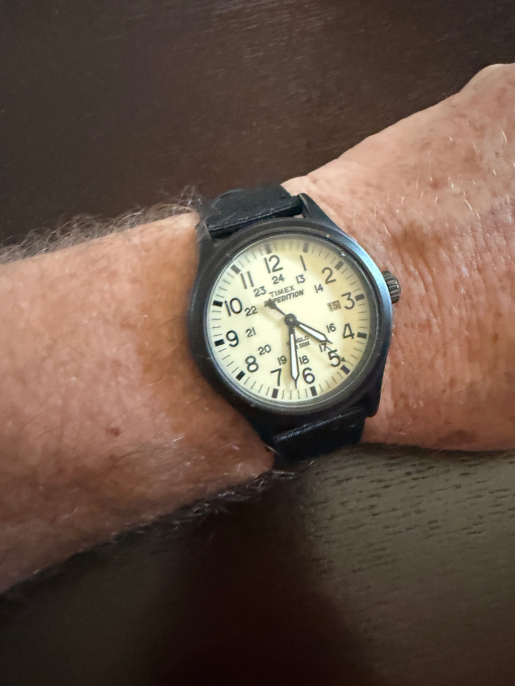 Timex Expedition Indiglo Field Watch Date 50M Black Quartz Cream Dial NATO Strap New Battery
