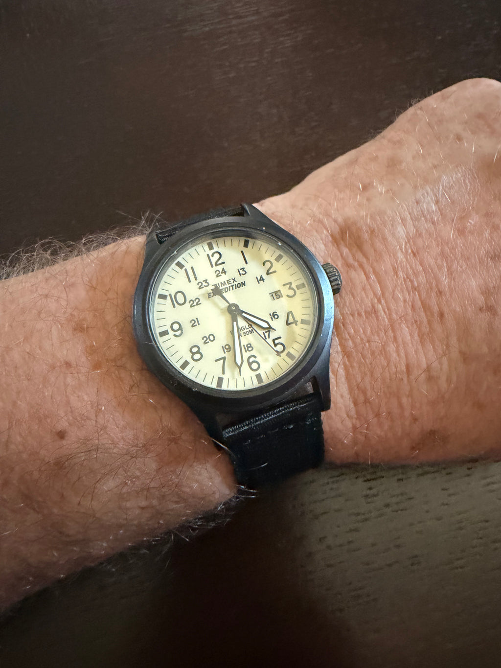 Timex Expedition Indiglo Field Watch Date 50M Black Quartz Cream Dial NATO Strap New Battery