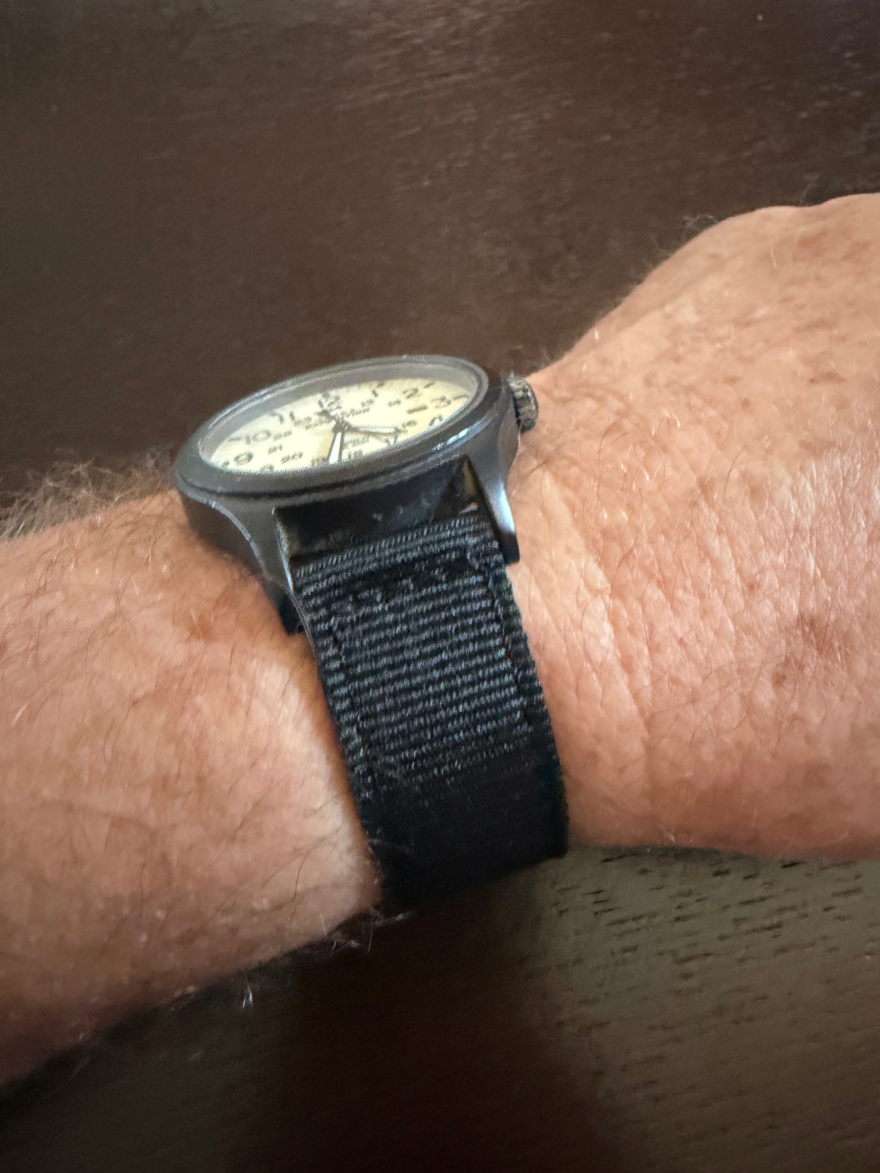 Timex Expedition Indiglo Field Watch Date 50M Black Quartz Cream Dial NATO Strap New Battery