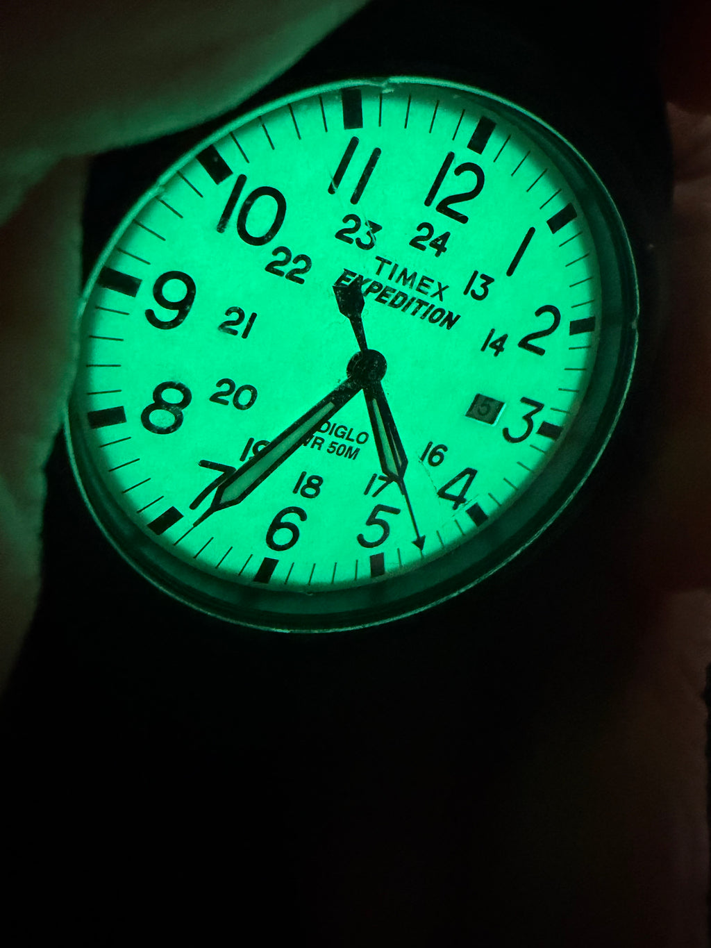 Timex Expedition Indiglo Field Watch Date 50M Black Quartz Cream Dial NATO Strap New Battery
