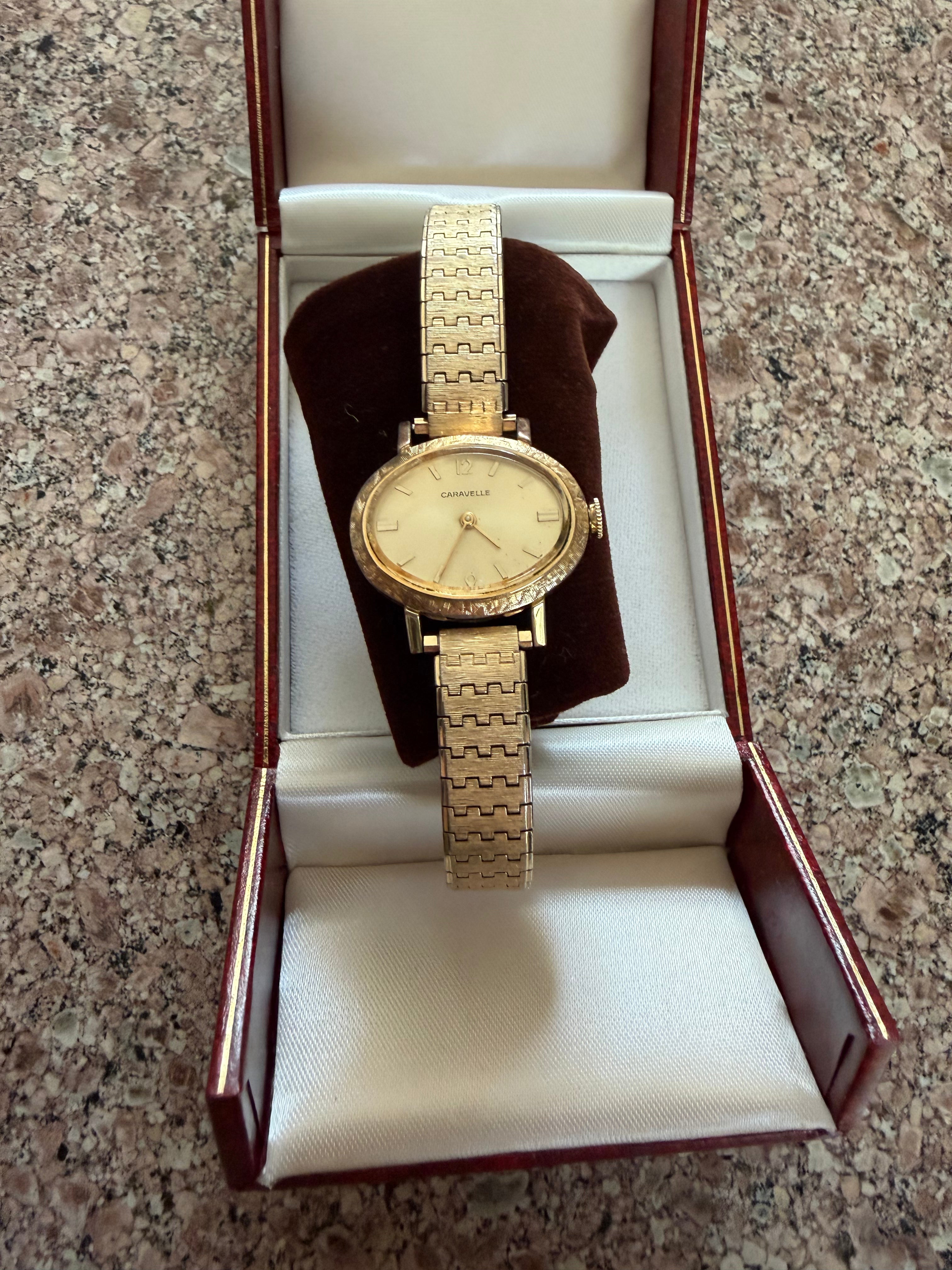 Vintage 1974 Caravelle by Bulova Ladies Hand-Wind Mechanical Dress Watch Gold Tone
