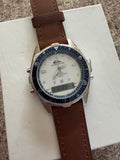 Vintage Quiksilver QS2700 Ana-Digi Quartz Watch White Dial 5ATM Brown Leather Strap new battery