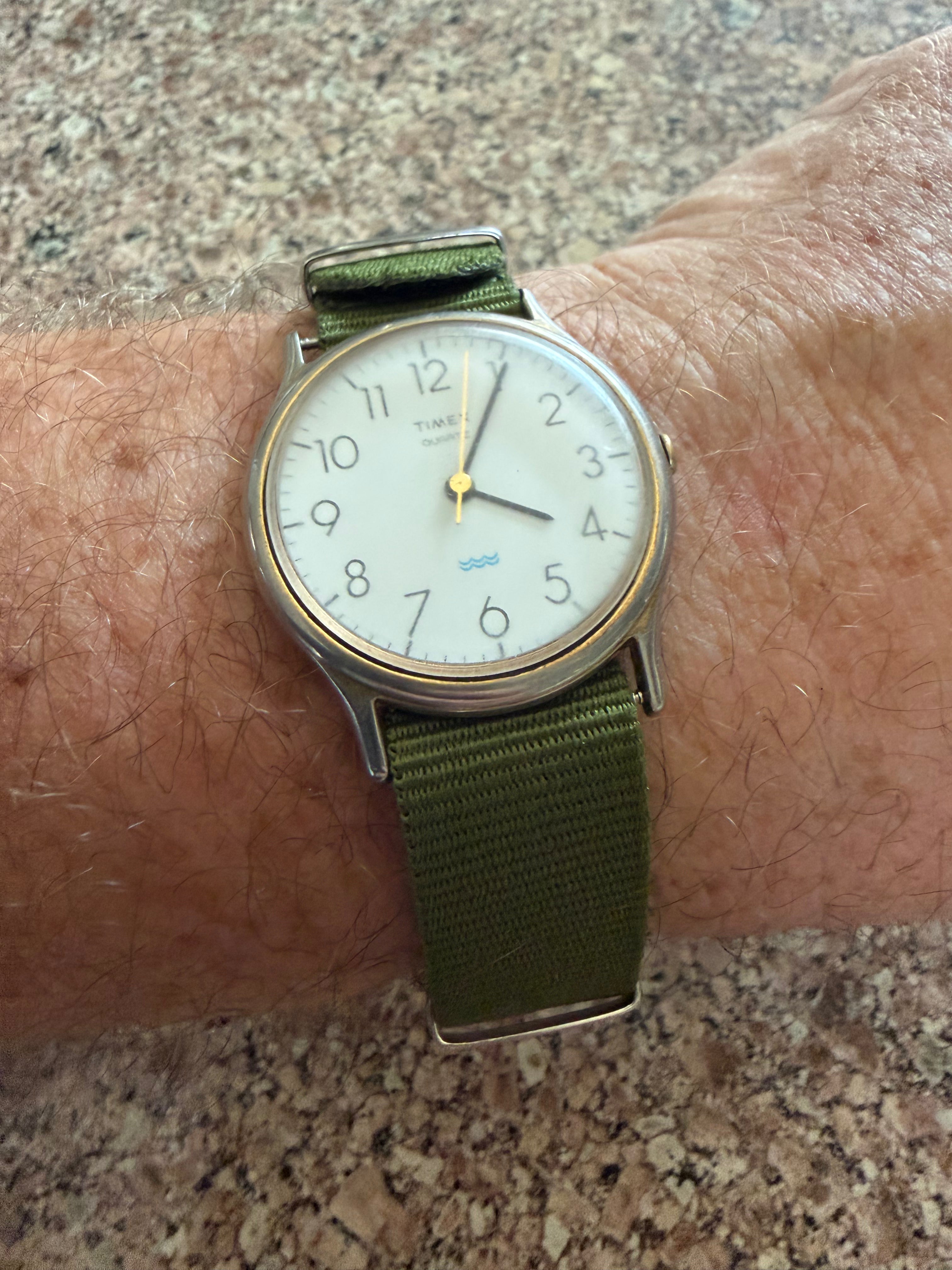 Vintage Timex Quartz M-Cell Men’s Watch White Dial Arabic Numerals Water Resistant