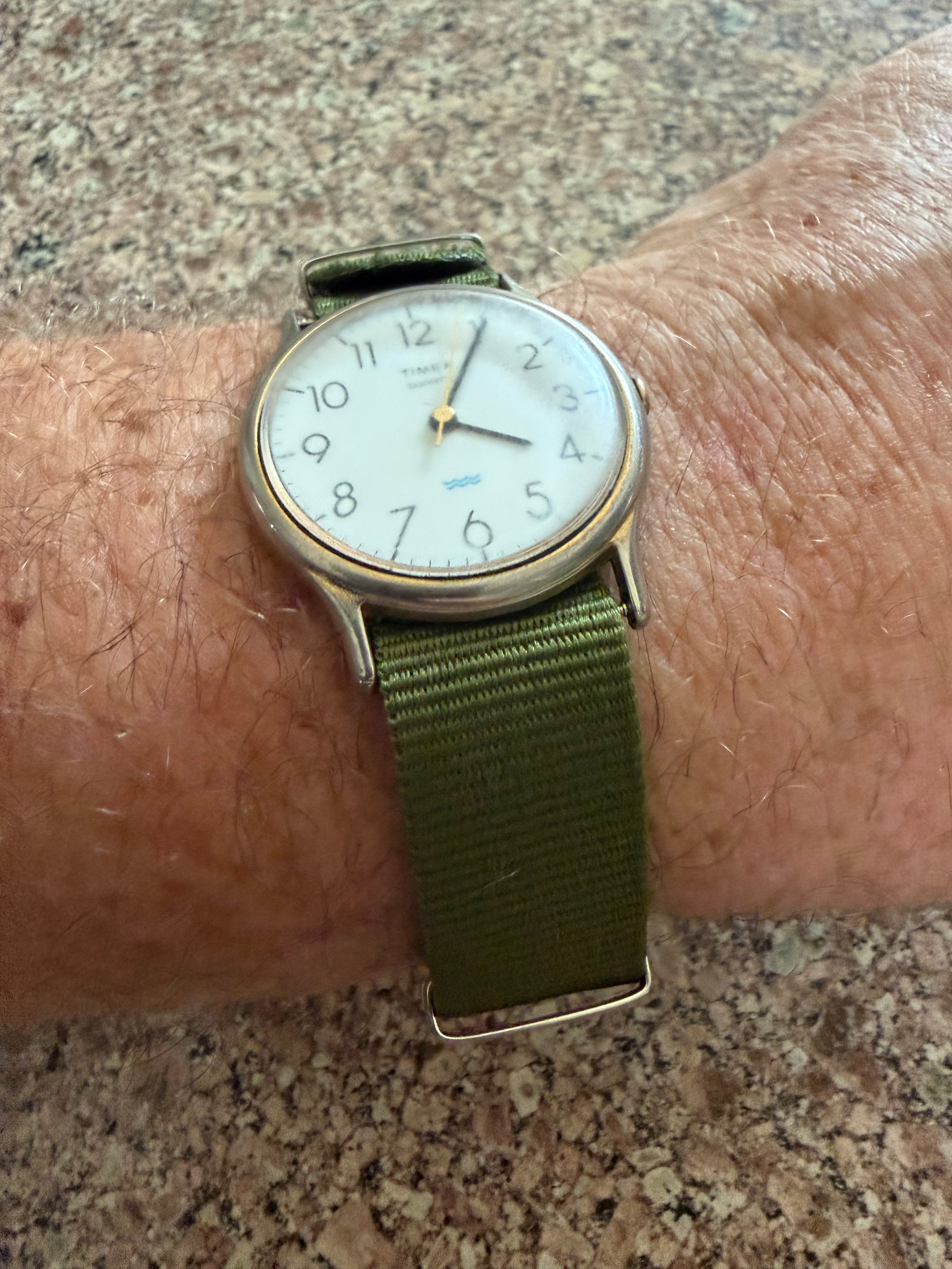 Vintage Timex Quartz M-Cell Men’s Watch White Dial Arabic Numerals Water Resistant