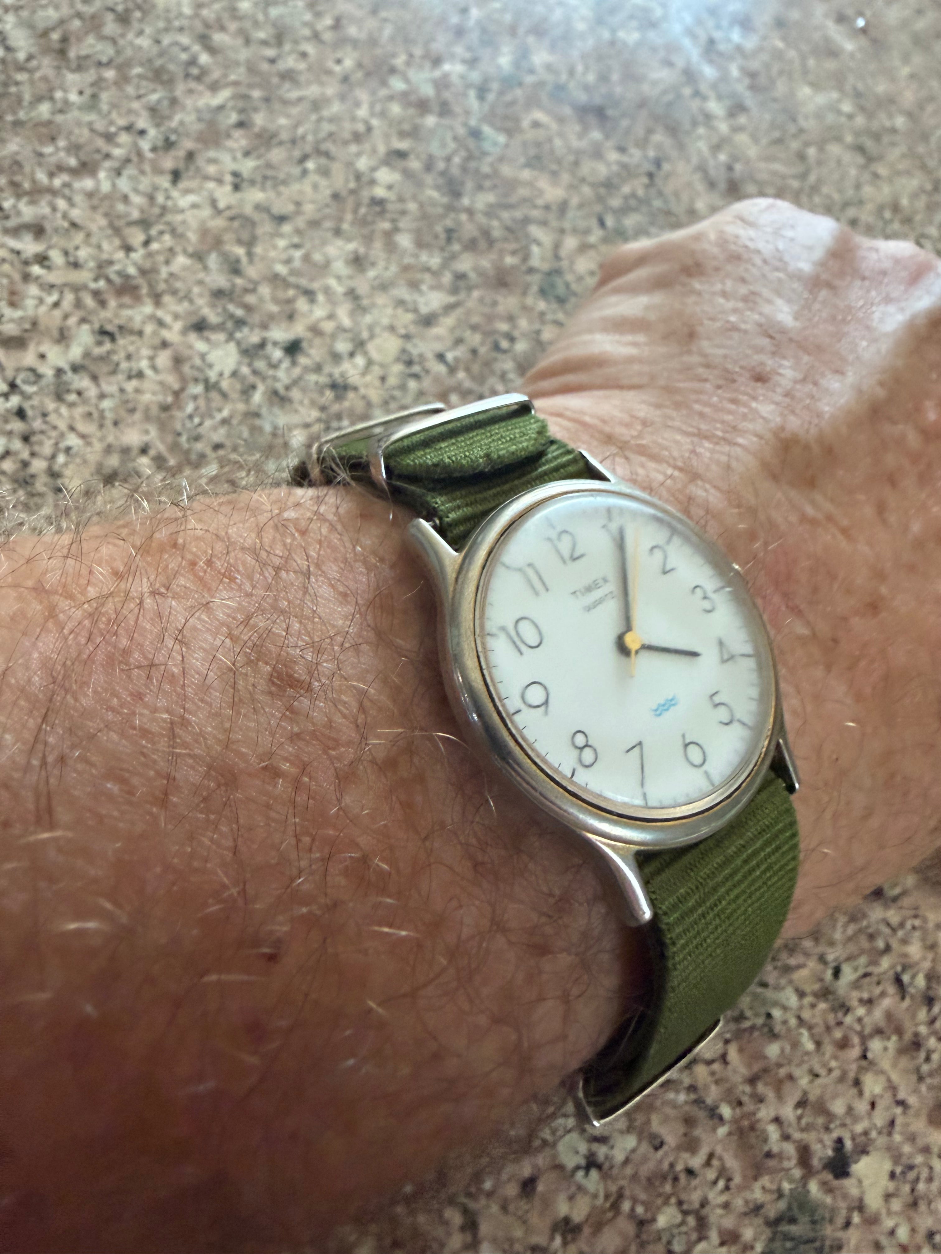 Vintage Timex Quartz M-Cell Men’s Watch White Dial Arabic Numerals Water Resistant