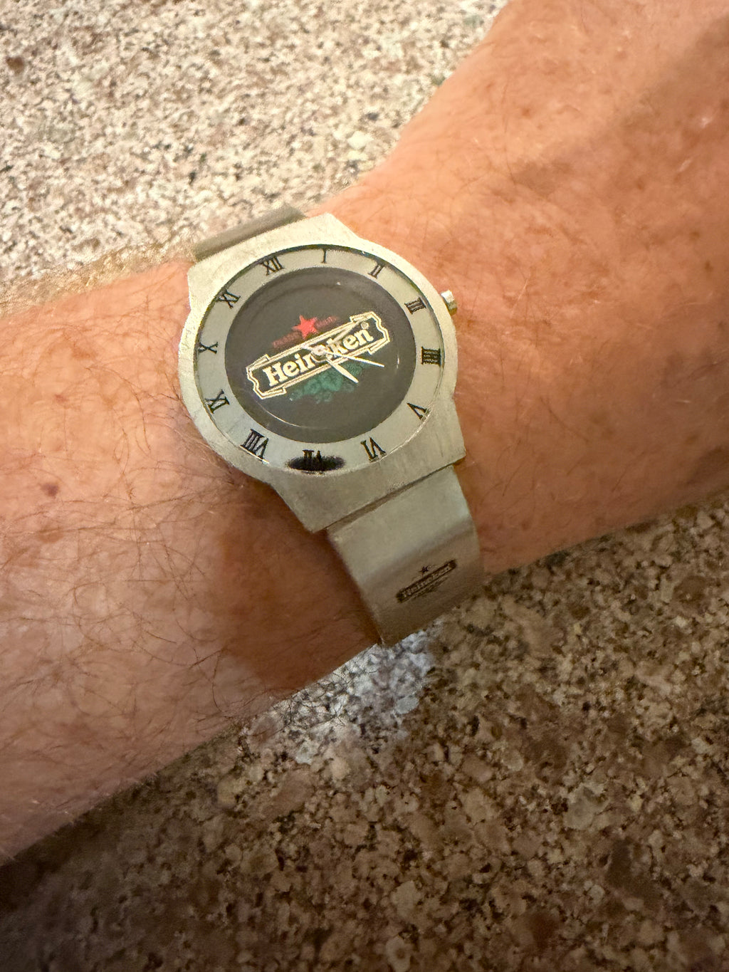 Vintage Heineken Beer Promo Watch Stainless Mesh Band NEW BATTERY Runs Great