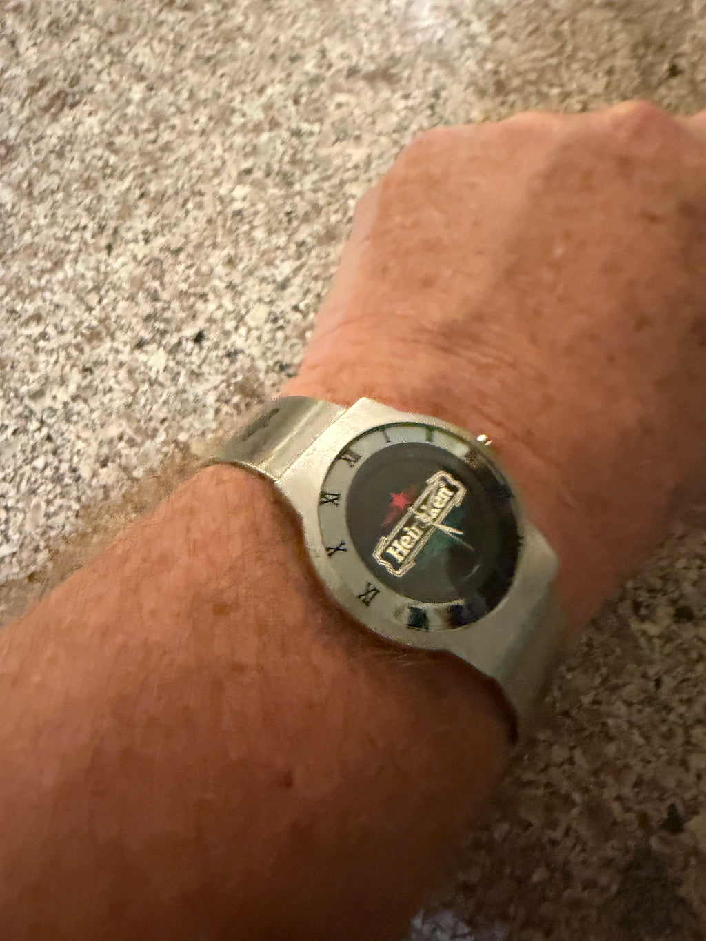 Vintage Heineken Beer Promo Watch Stainless Mesh Band NEW BATTERY Runs Great