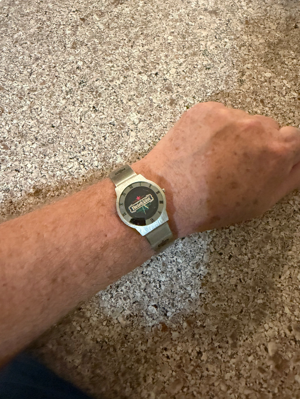 Vintage Heineken Beer Promo Watch Stainless Mesh Band NEW BATTERY Runs Great