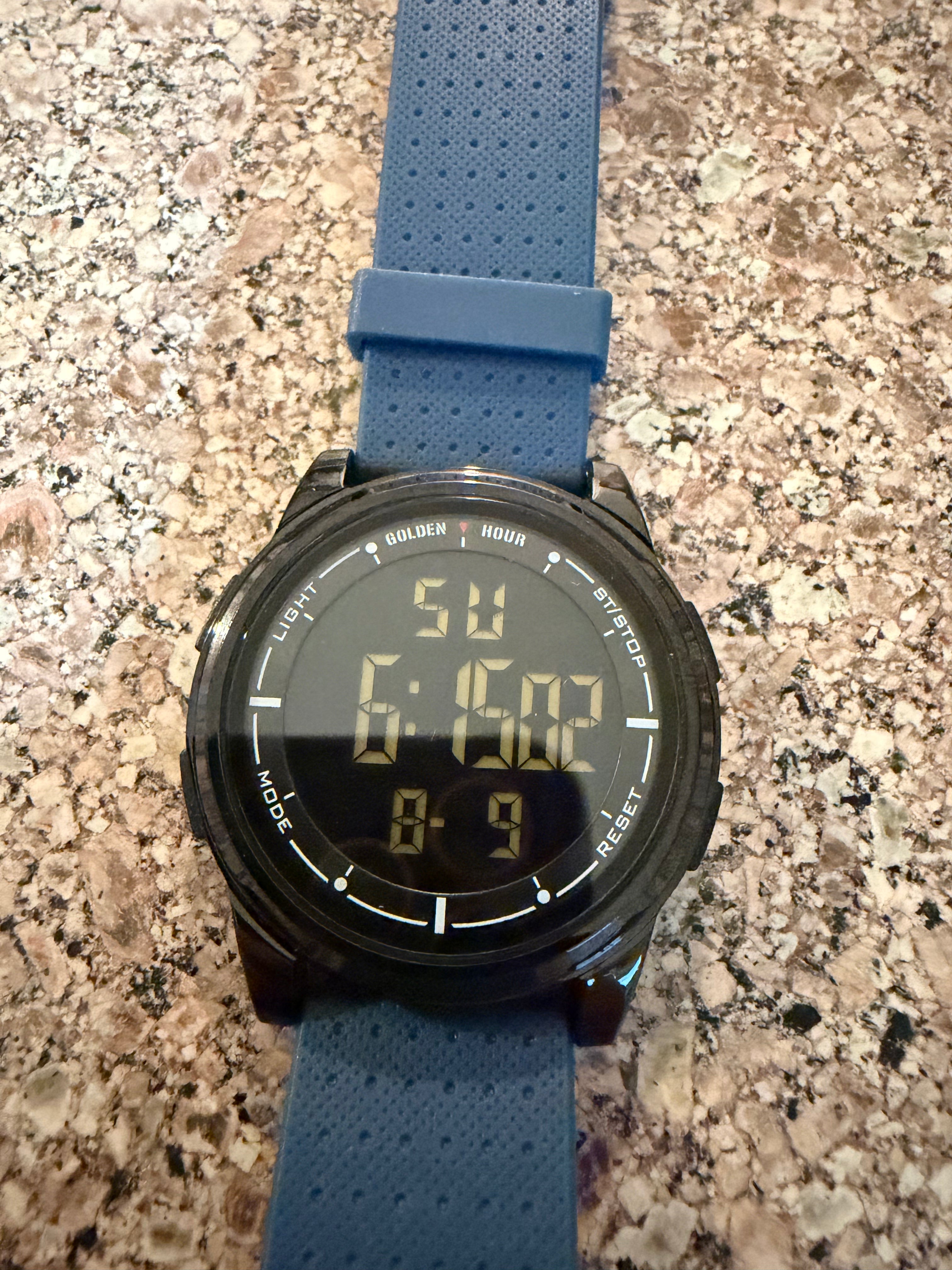 Golden Hour GH1313 Digital Sports Watch Blue Black 5ATM New Battery Works