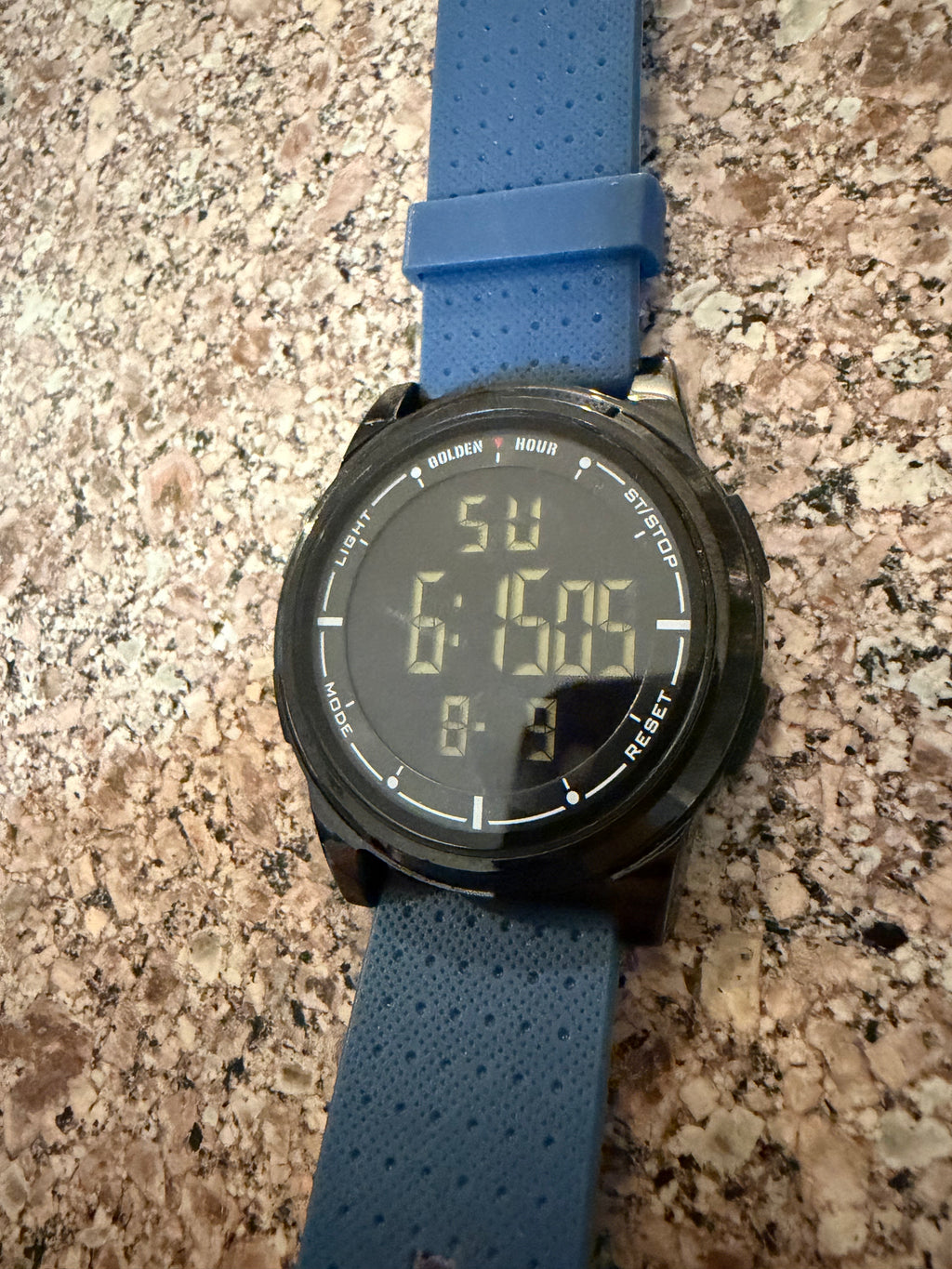 Golden Hour GH1313 Digital Sports Watch Blue Black 5ATM New Battery Works