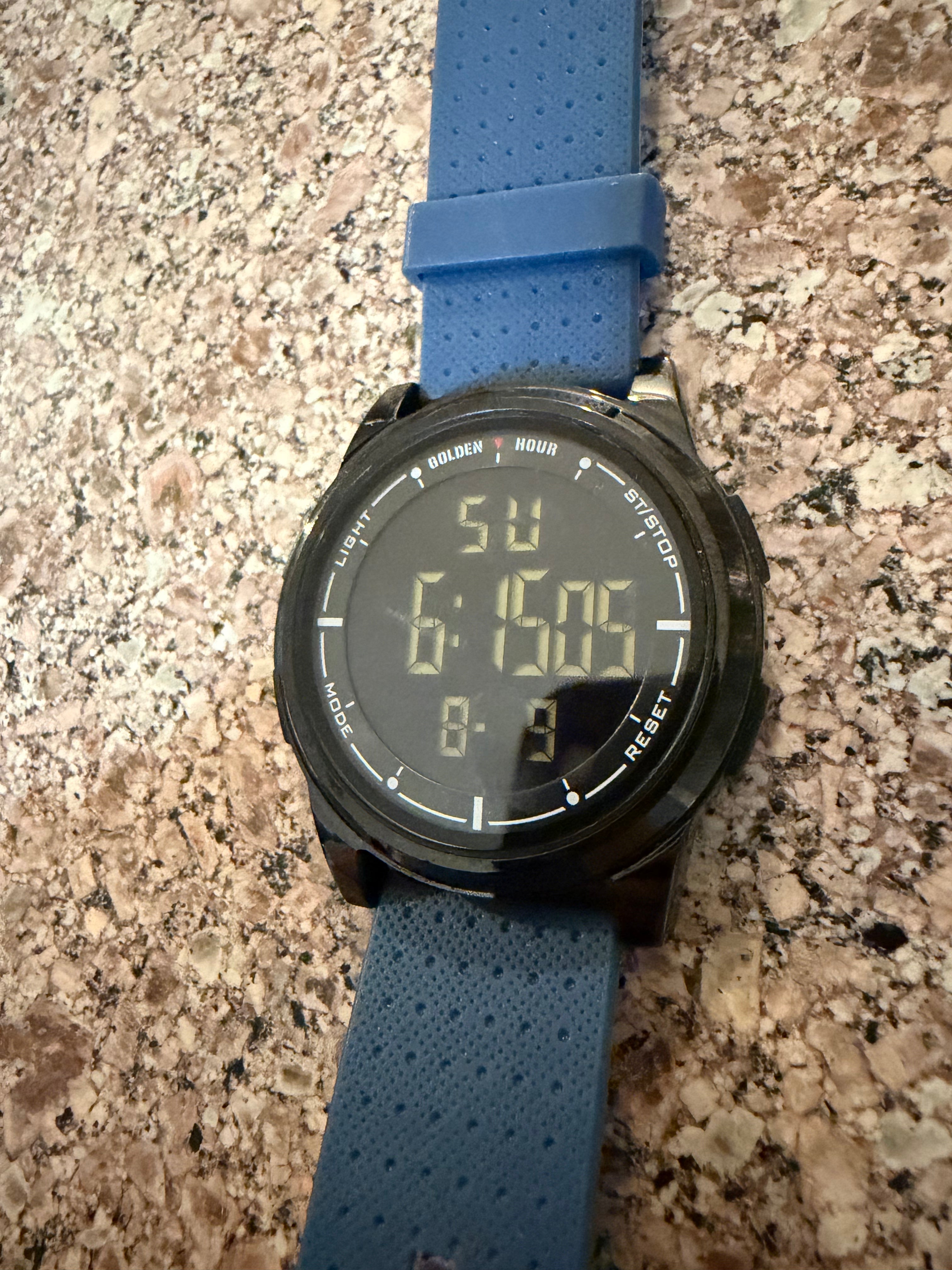 Golden Hour GH1313 Digital Sports Watch Blue Black 5ATM New Battery Works