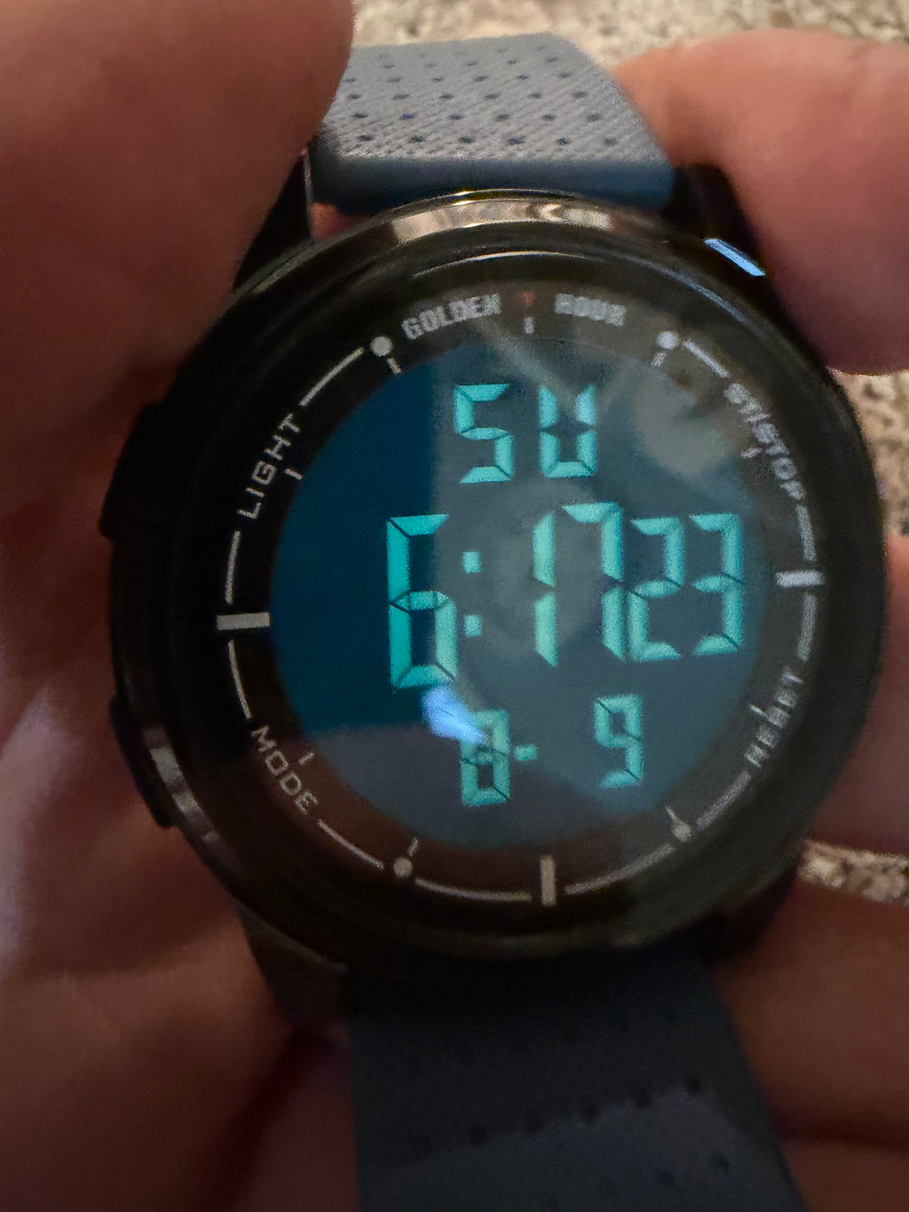 Golden Hour GH1313 Digital Sports Watch Blue Black 5ATM New Battery Works