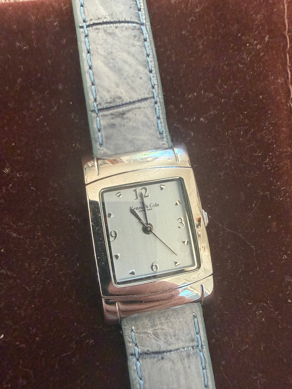 Kenneth Cole New York KC2369 Rectangular Silver Dial Blue Leather Watch