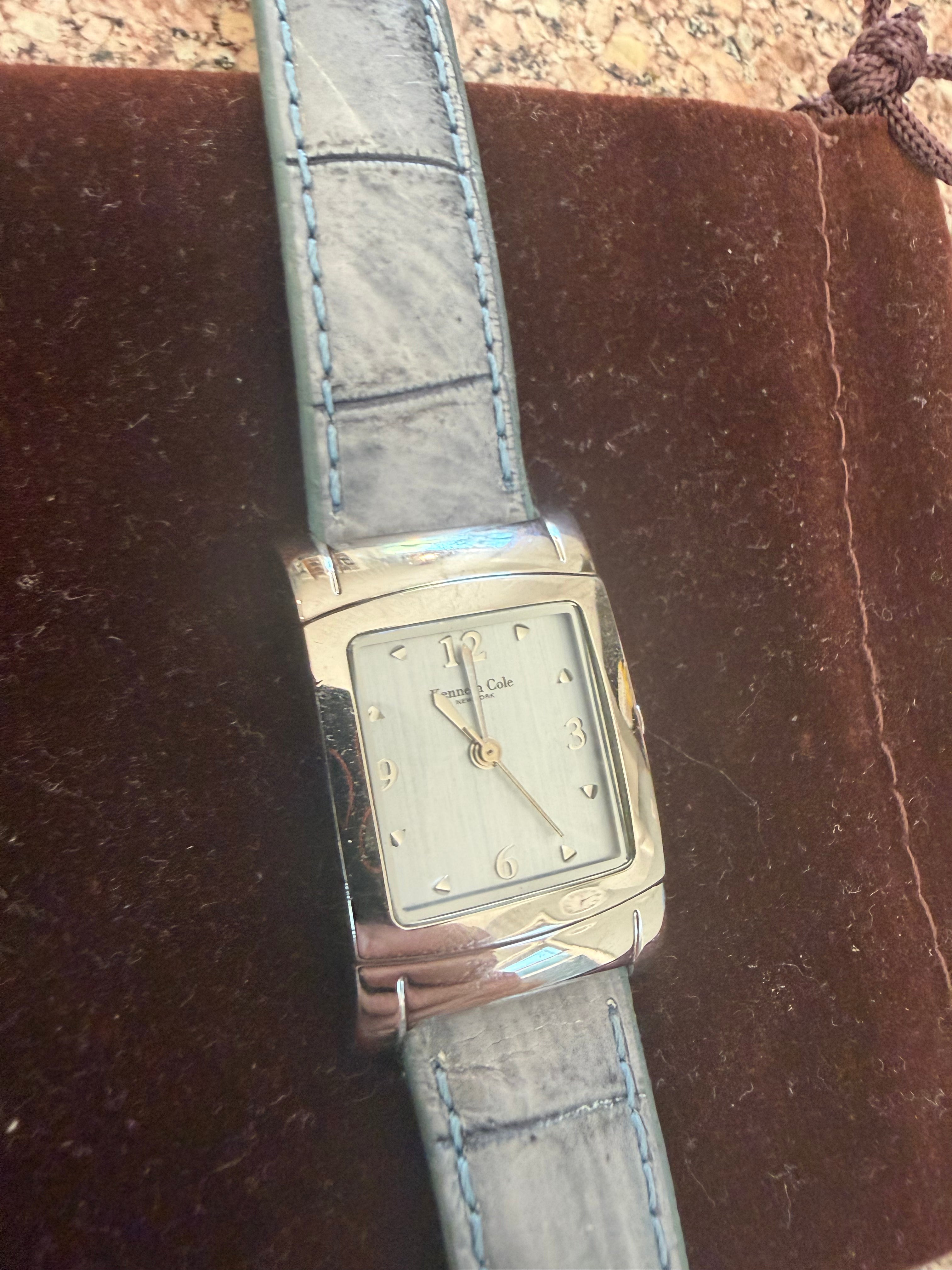 Kenneth Cole New York KC2369 Rectangular Silver Dial Blue Leather Watch
