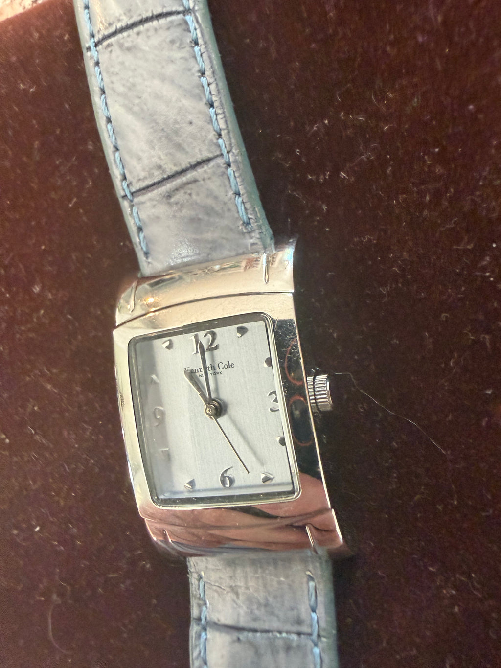 Kenneth Cole New York KC2369 Rectangular Silver Dial Blue Leather Watch