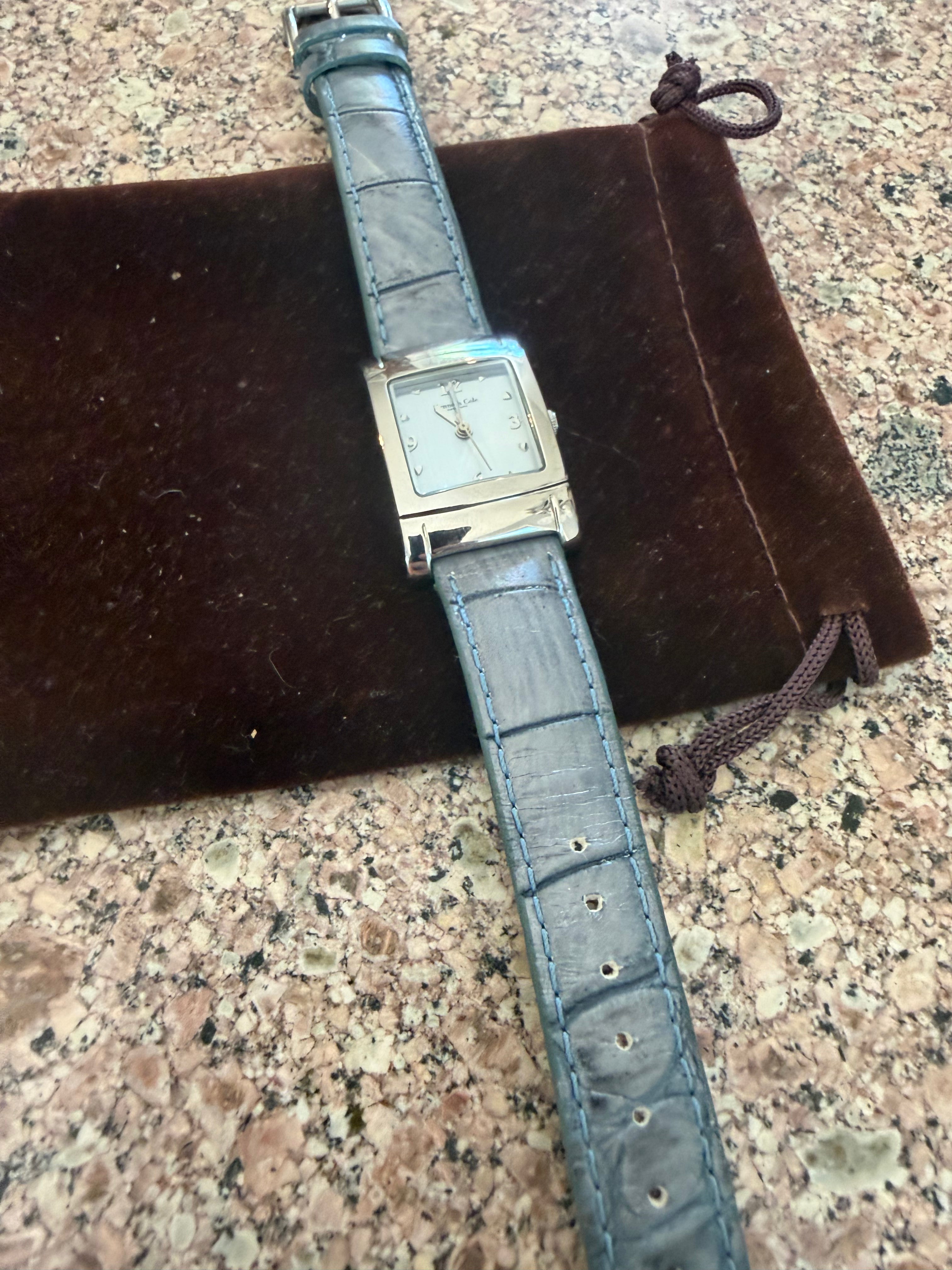 Kenneth Cole New York KC2369 Rectangular Silver Dial Blue Leather Watch