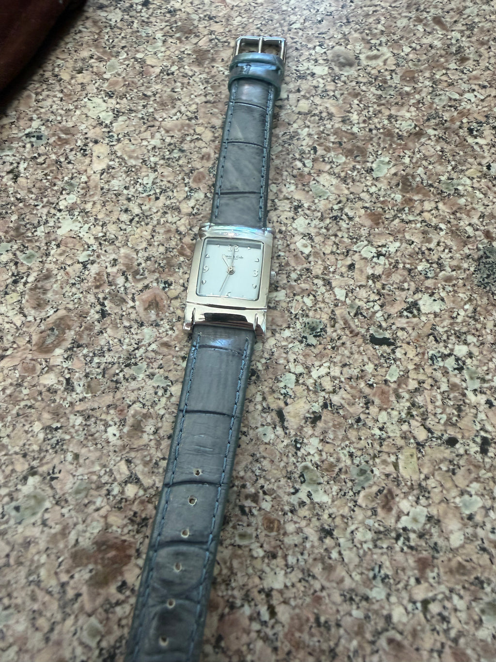 Kenneth Cole New York KC2369 Rectangular Silver Dial Blue Leather Watch