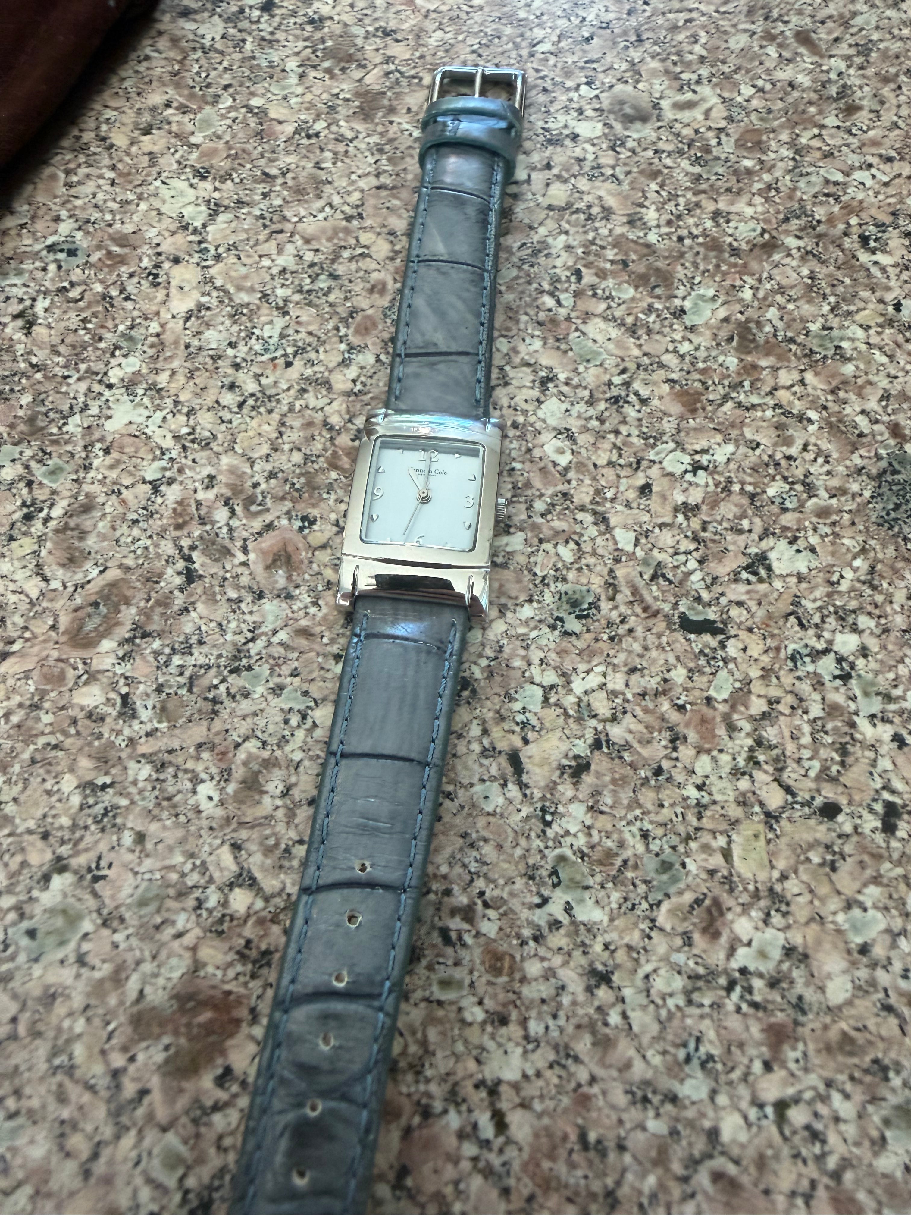 Kenneth Cole New York KC2369 Rectangular Silver Dial Blue Leather Watch