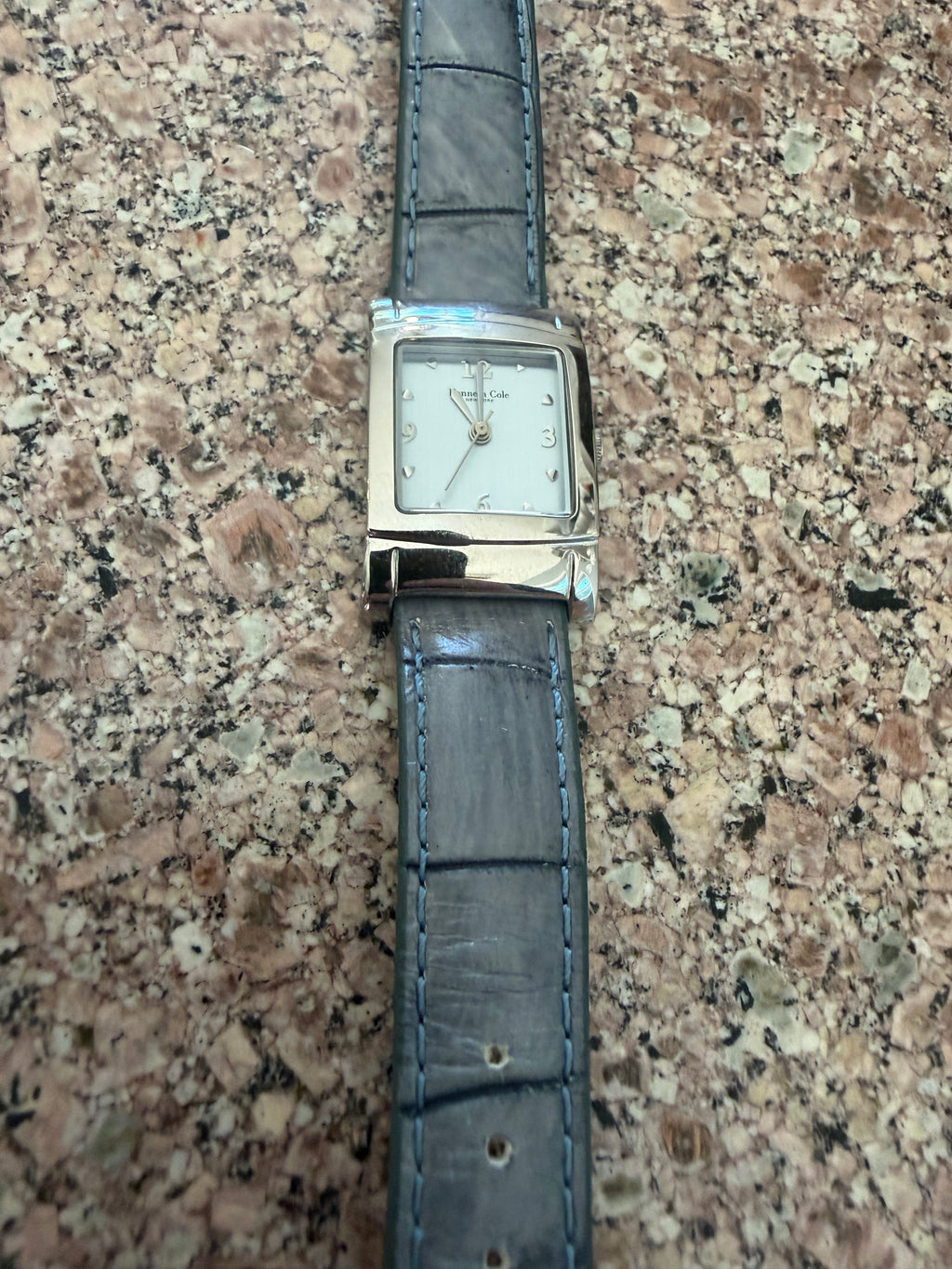 Kenneth Cole New York KC2369 Rectangular Silver Dial Blue Leather Watch