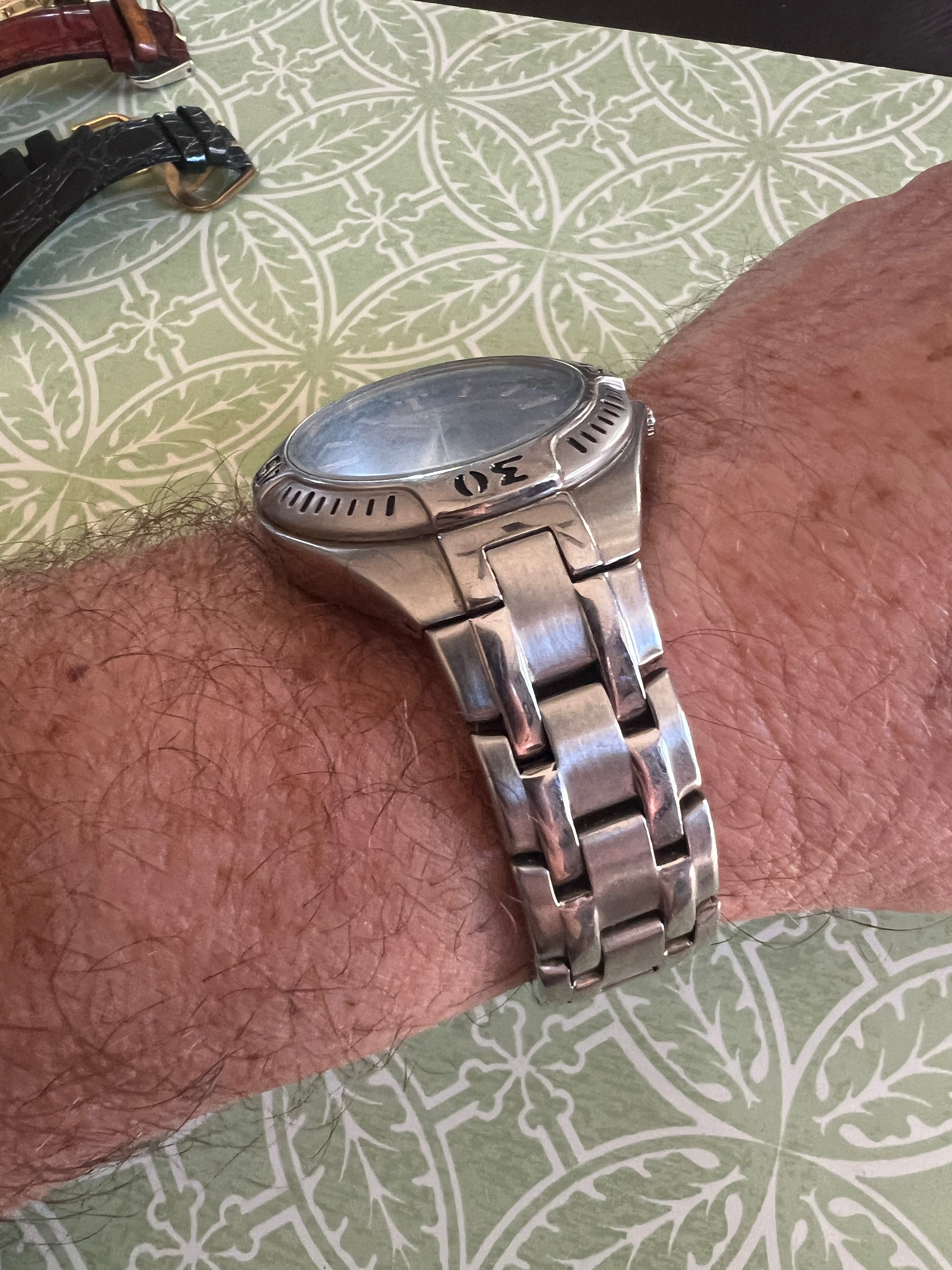 Fossil Quartz Watch AM-3540 Men 100m Steel Dual Color LCD Dial New Battery Full links