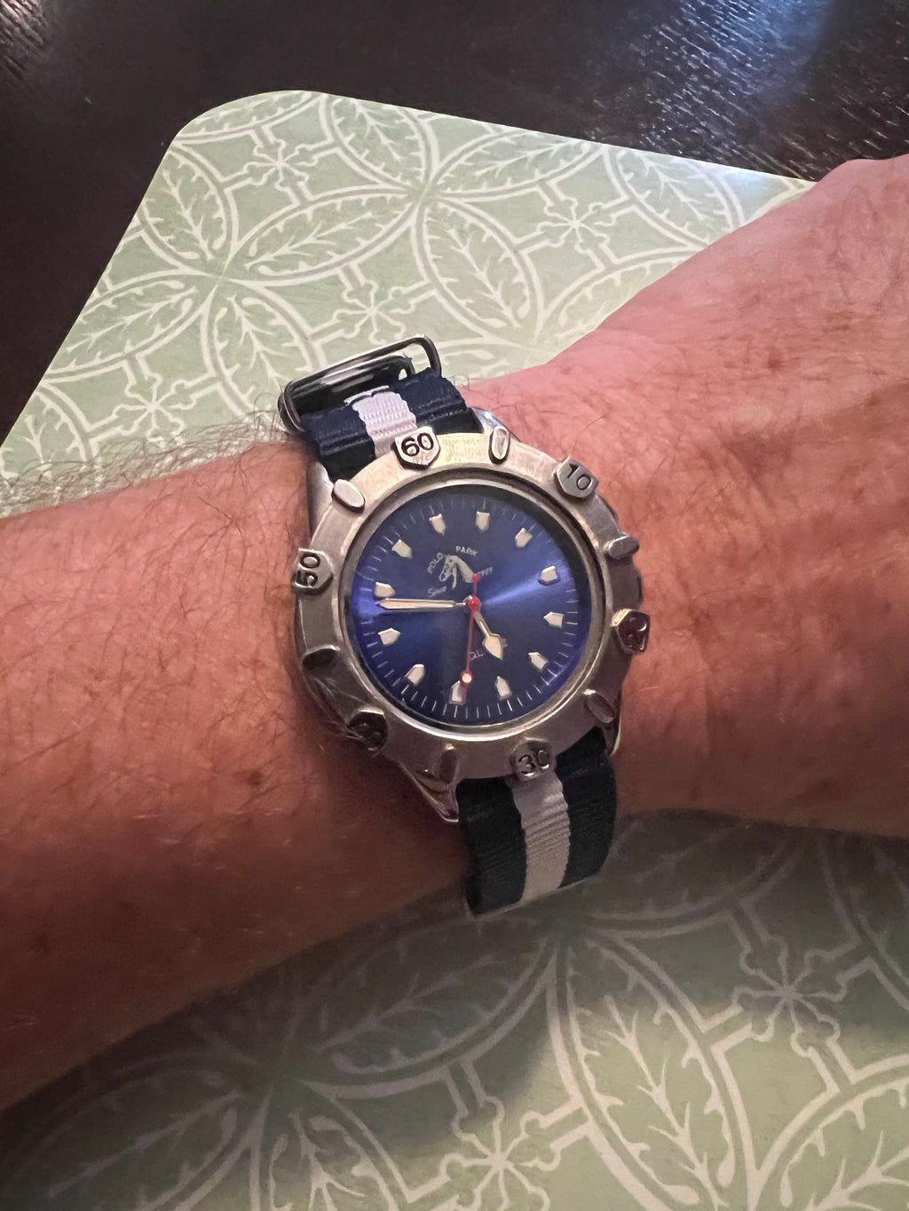 2001 men’s Polo watch. Rotating bezel, nato strap, new battery