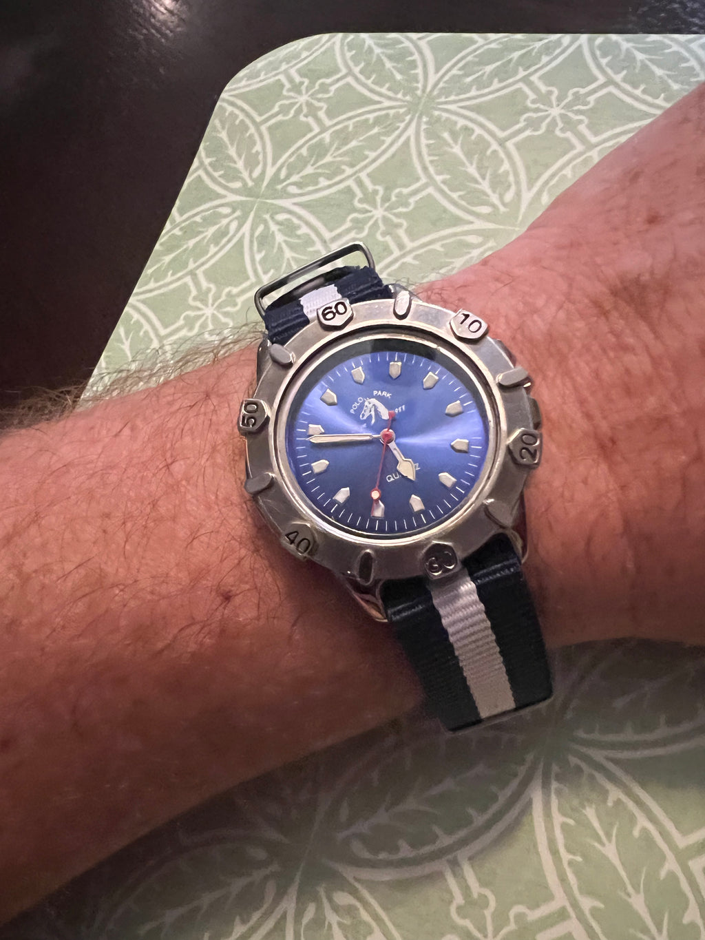 2001 men’s Polo watch. Rotating bezel, nato strap, new battery