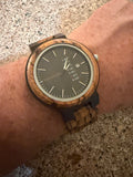 BOBO BIRD O26-1 Men’s Zebrawood Watch Black Dial Day Date Quartz Wood Bracelet