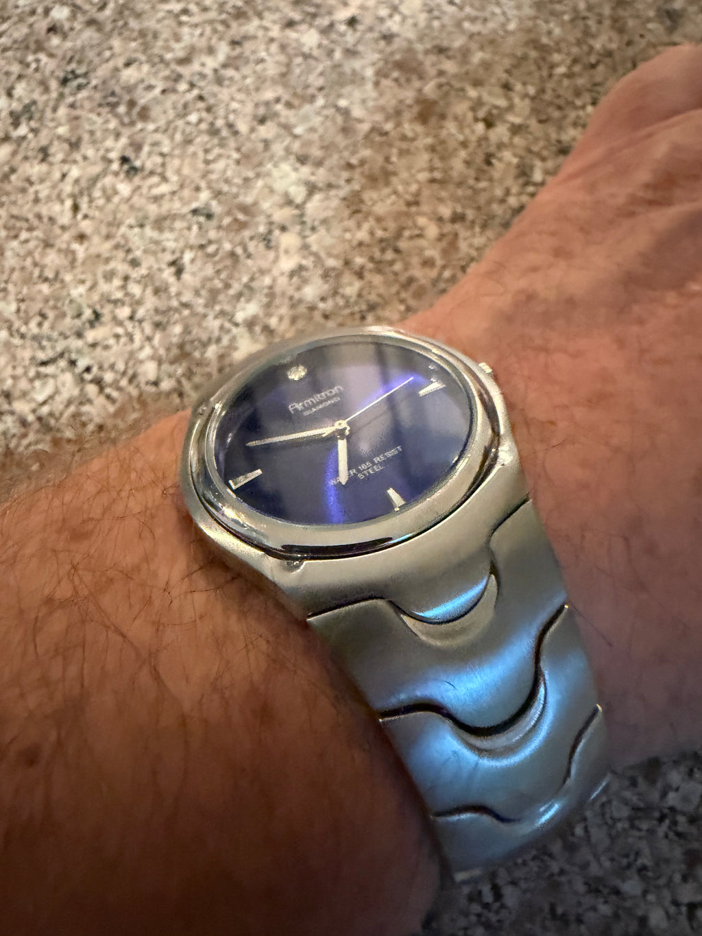 Armitron Diamond 20/4179 Men’s Blue Dial Quartz Watch Stainless Steel Y2K 38mm 7” wrist
