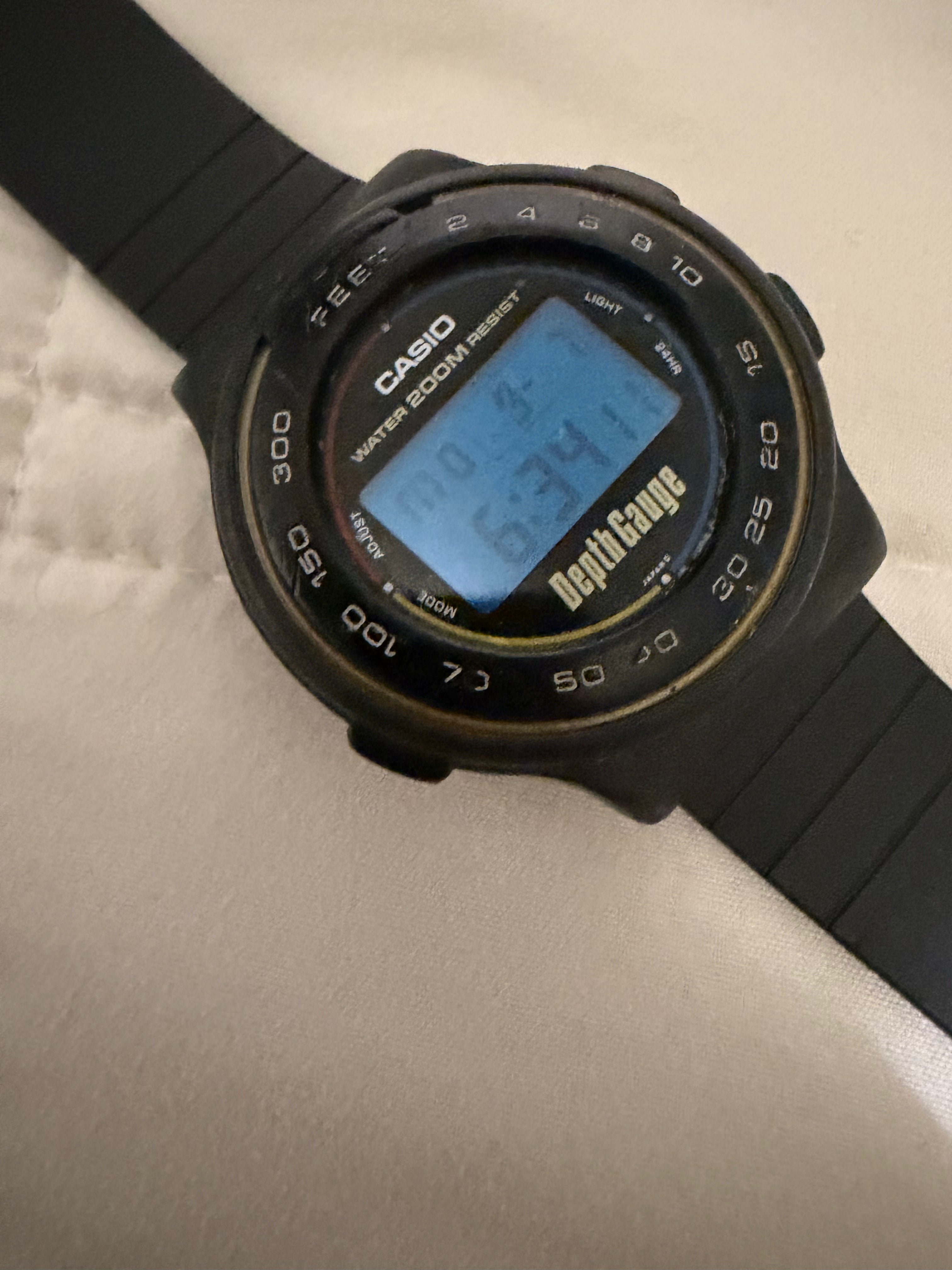 Vintage Casio DW-220DG Depth Gauge Module 958 200M Digital Diver Watch Working new battery