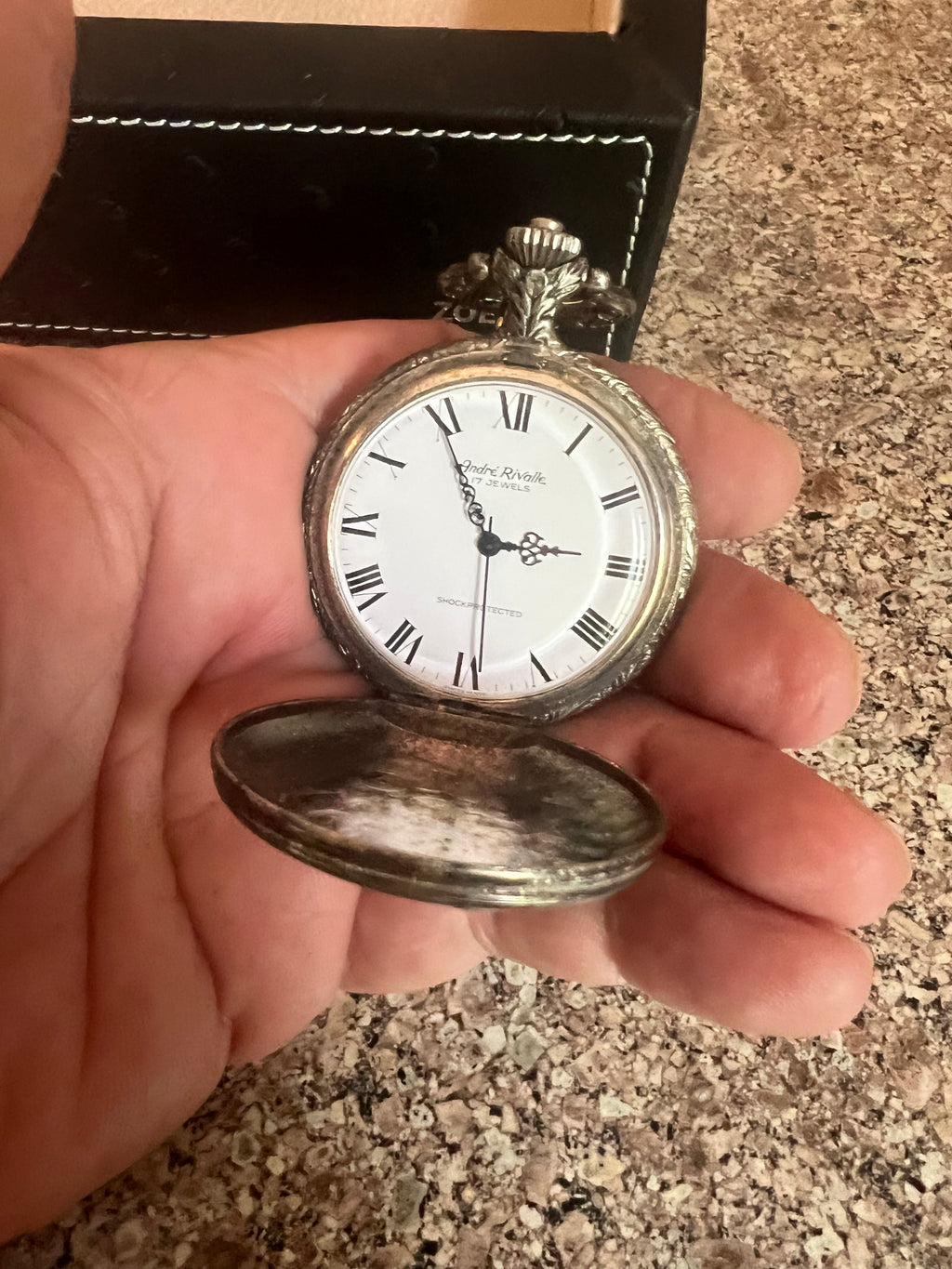 Vintage men’s Andre Rivalle 17-jewel Swiss pocket watch. Runs perfectly