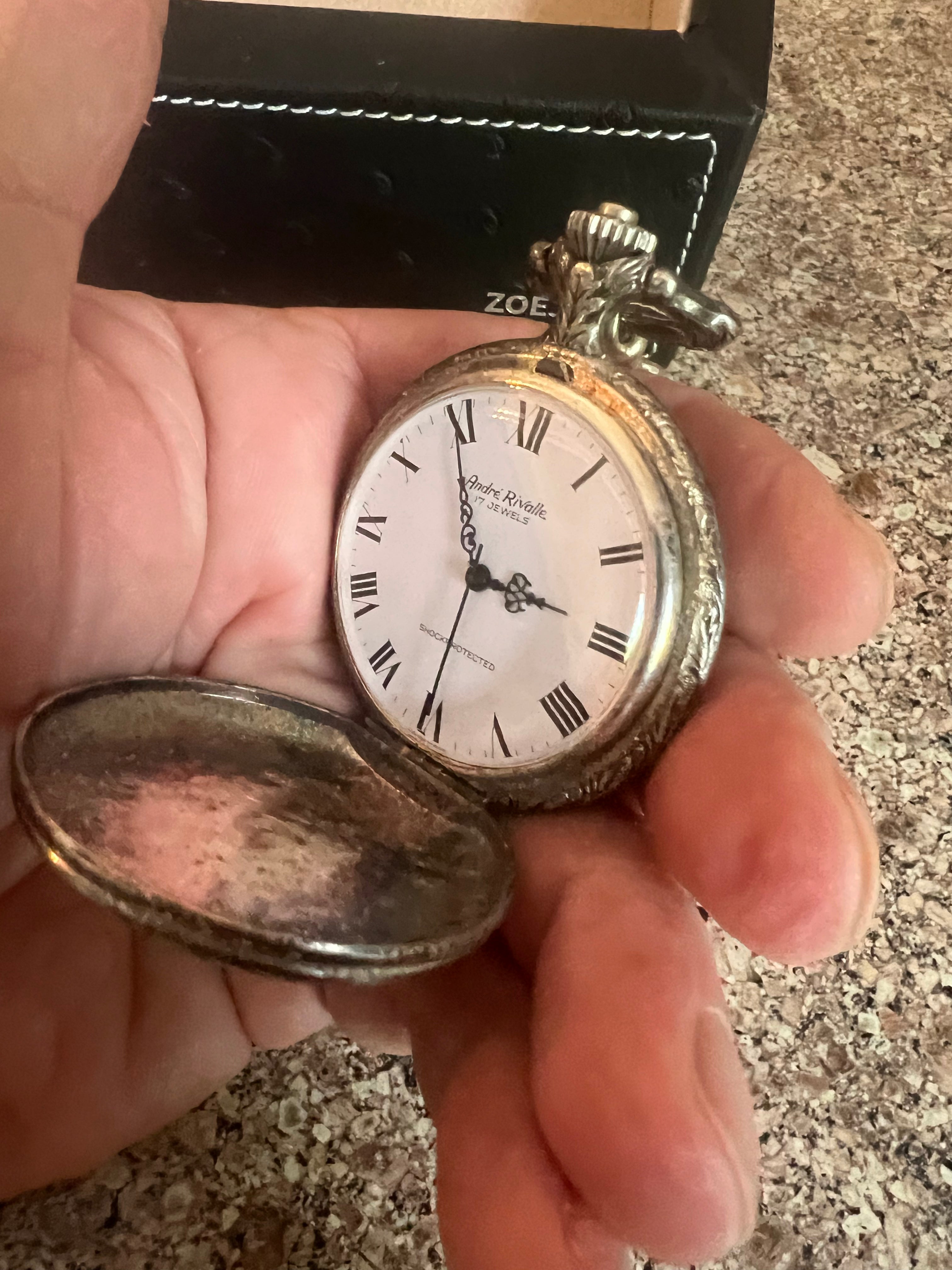 Vintage men’s Andre Rivalle 17-jewel Swiss pocket watch. Runs perfectly