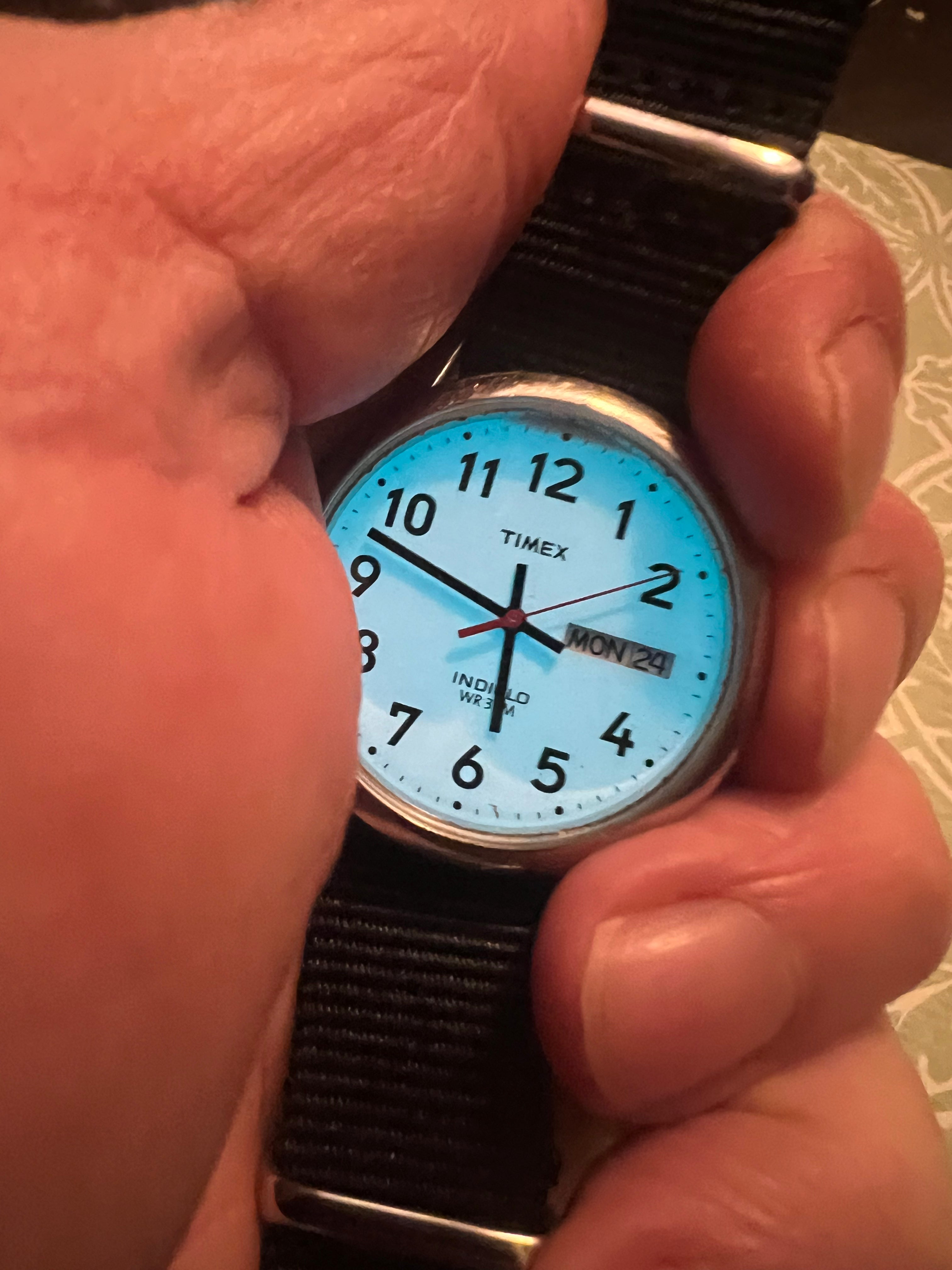 Men’s 90’s Timex Indiglo field watch new battery, crystal, and nato strap