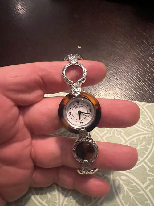 Brighton Zaria Watch Silver Tortoise Shell White Face New Battery !!!