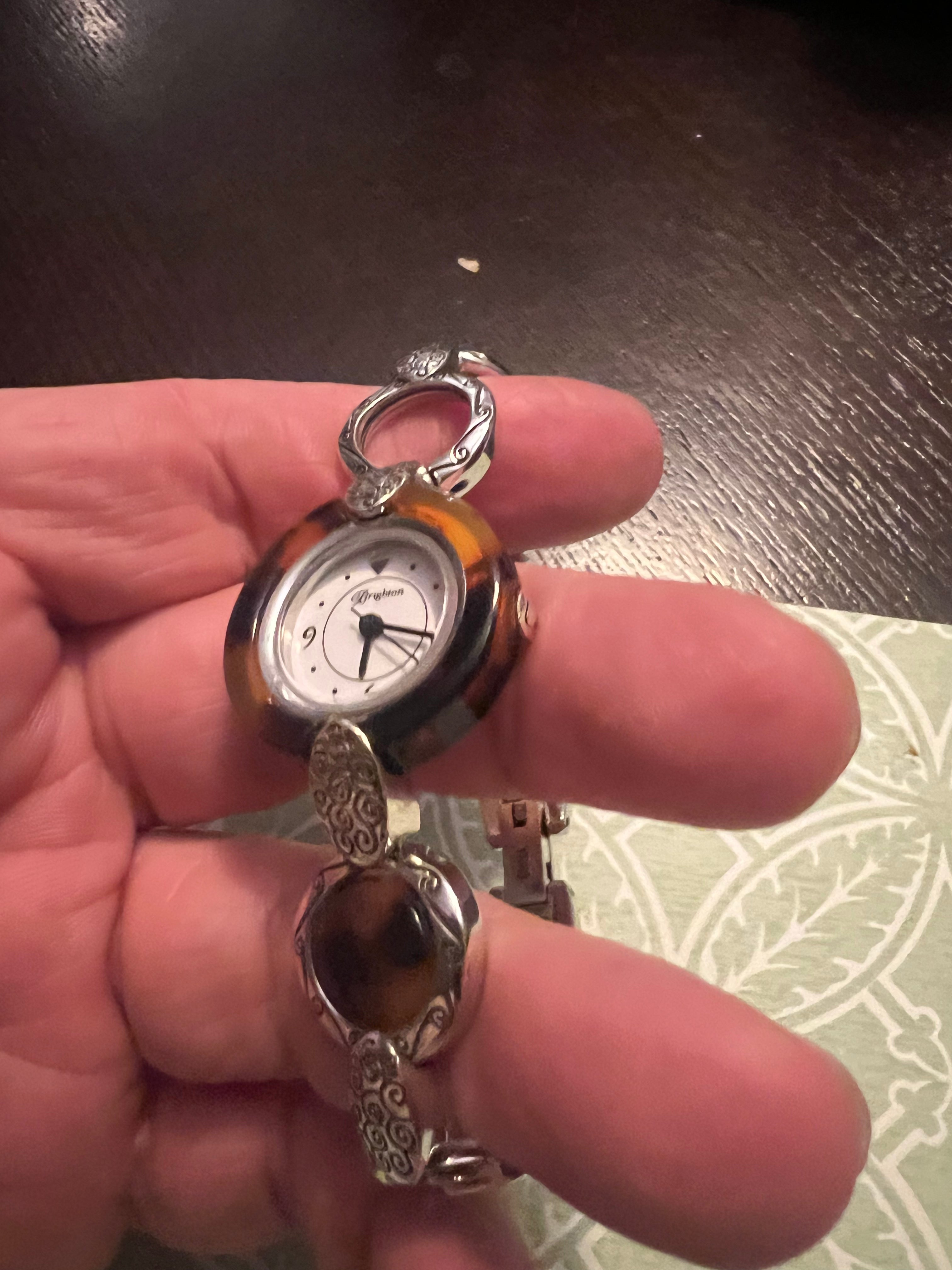 Brighton Zaria Watch Silver Tortoise Shell White Face New Battery !!!