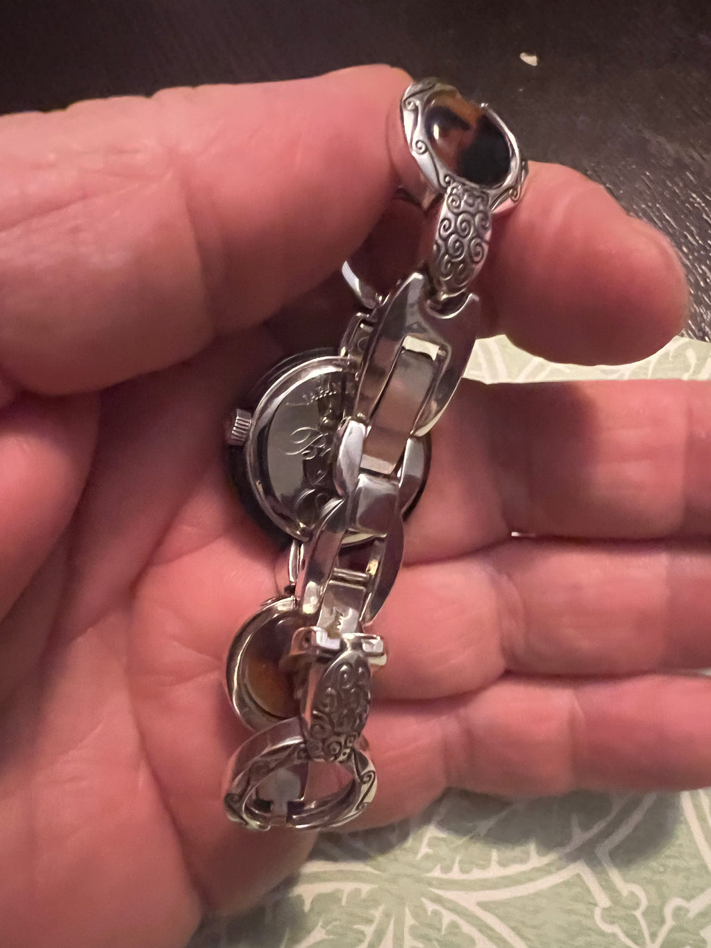 Brighton Zaria Watch Silver Tortoise Shell White Face New Battery !!!