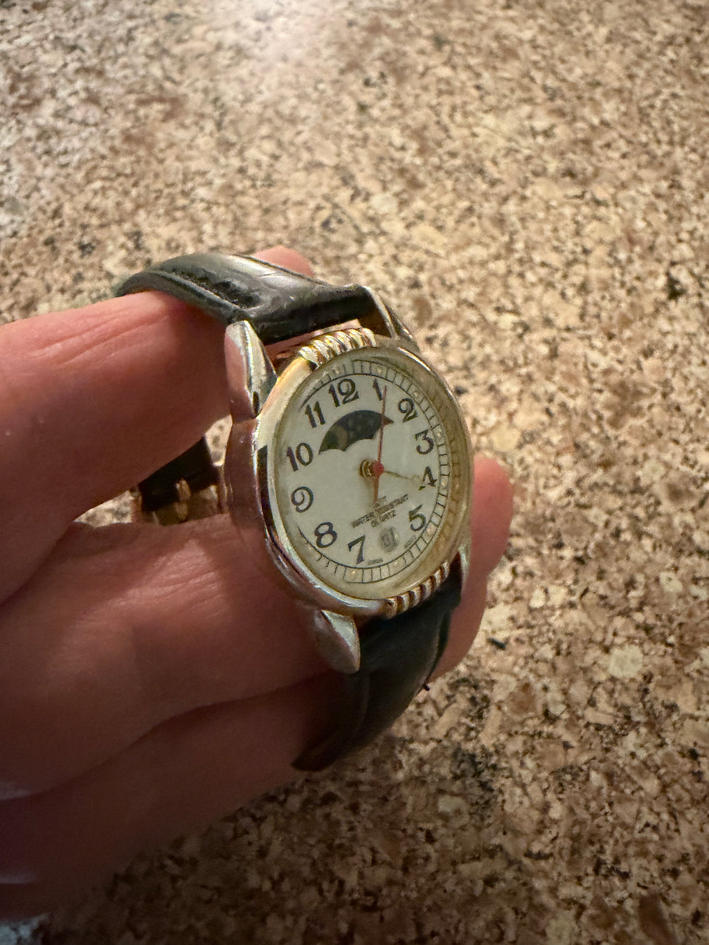 90’s dainty ladies two tone moon phase watch