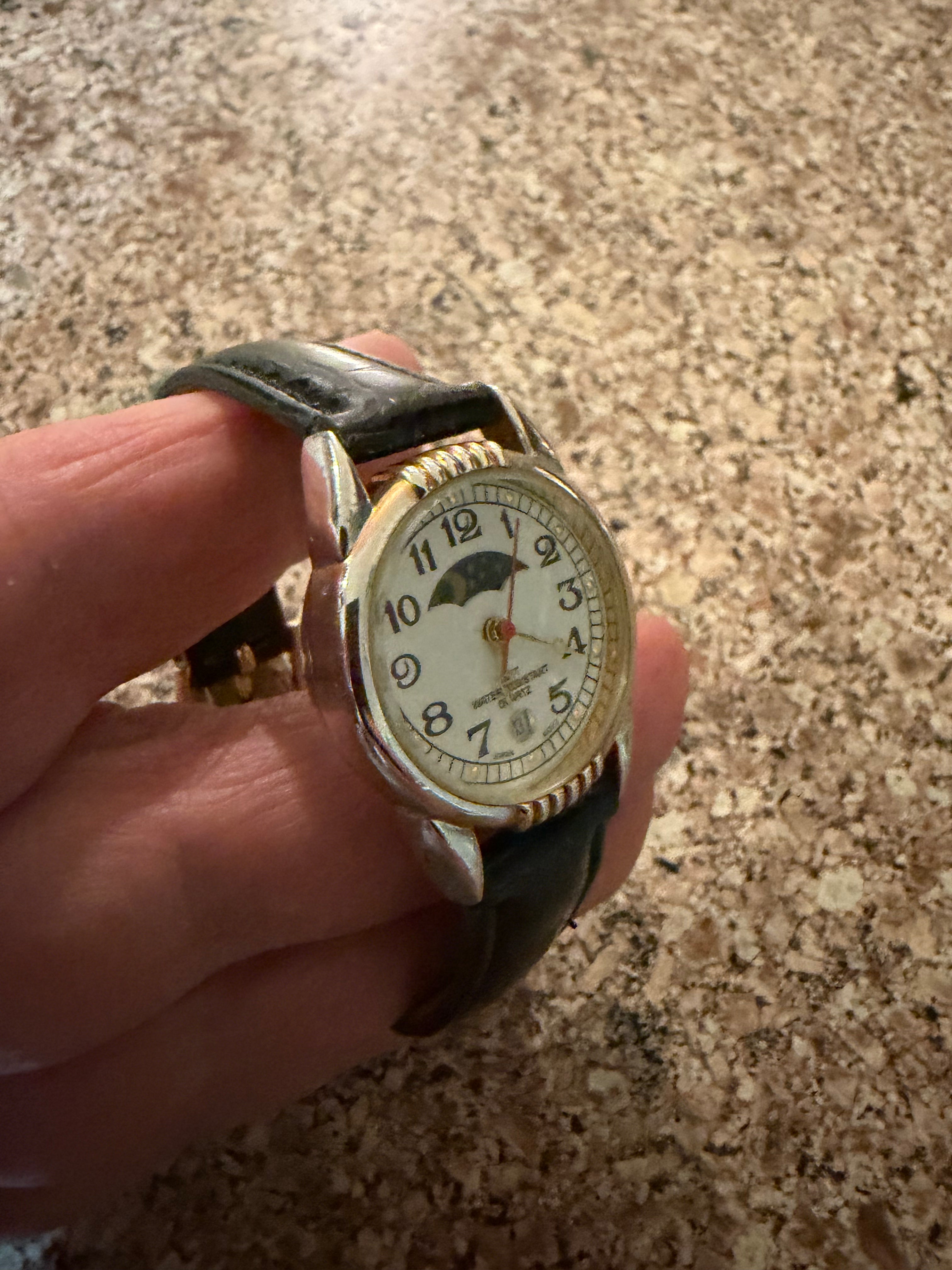 90’s dainty ladies two tone moon phase watch